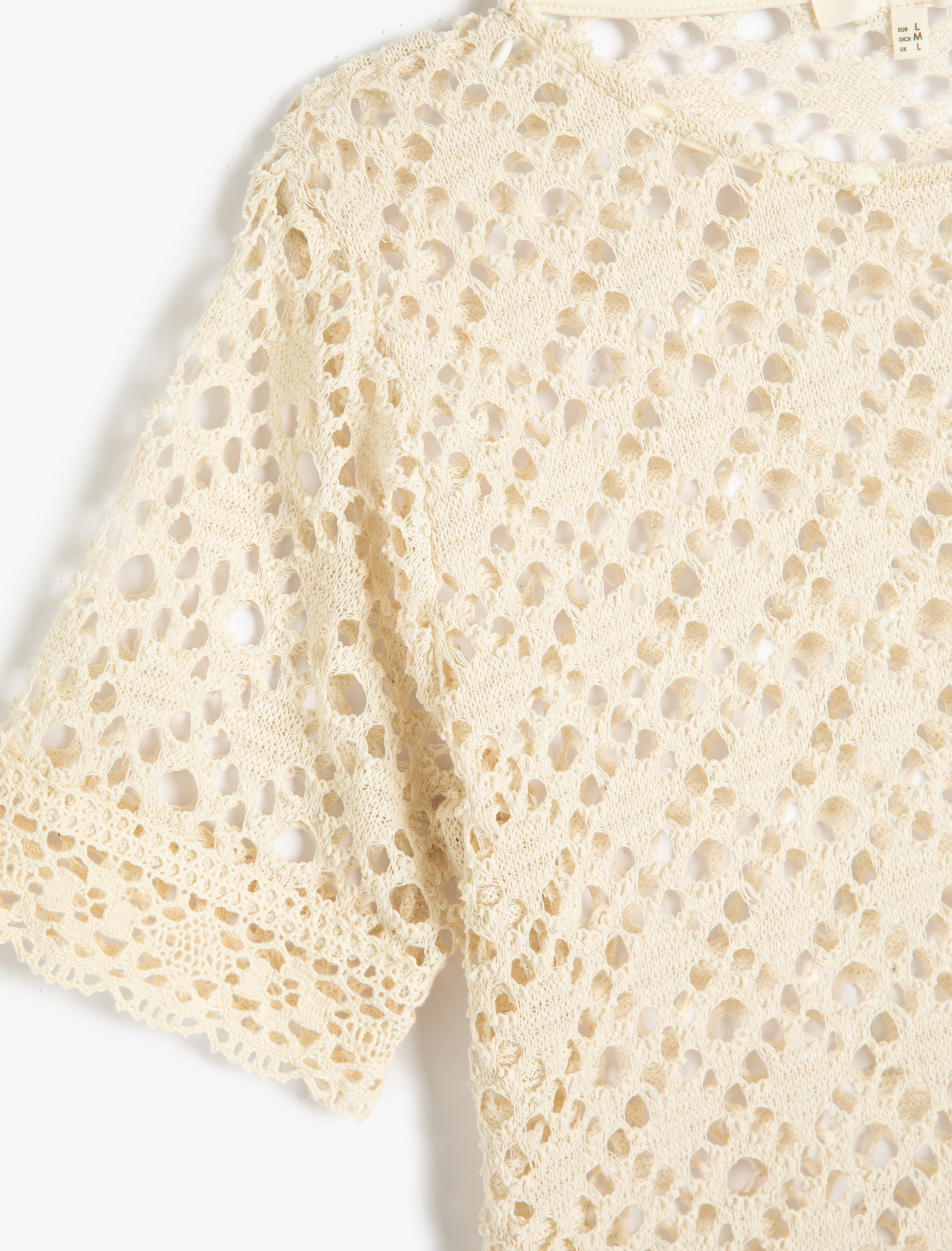   Ajurlu Kroşe Tişört File Bisiklet Yaka Kısa Kollu