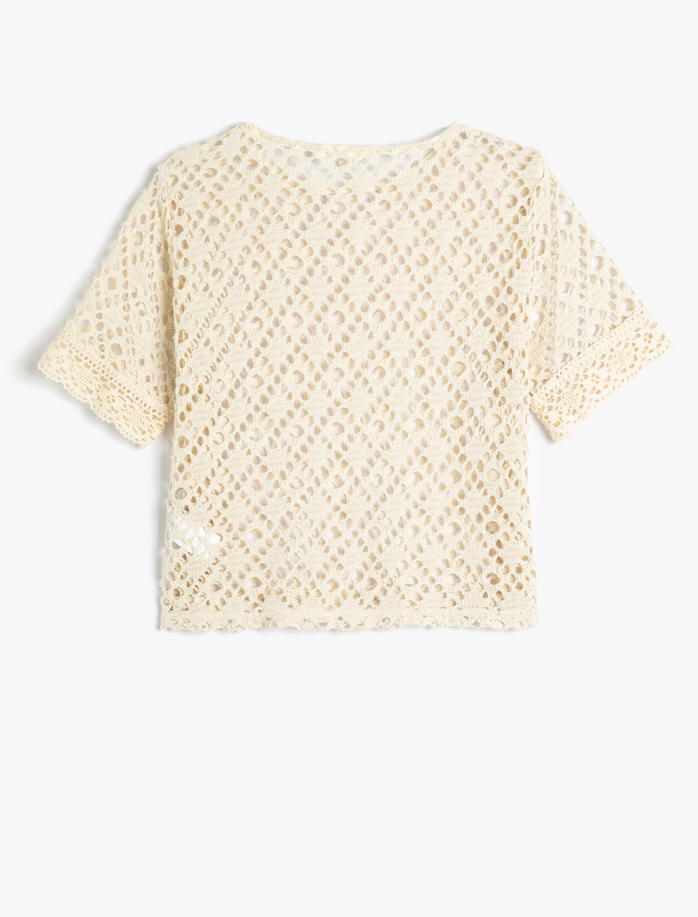   Ajurlu Kroşe Tişört File Bisiklet Yaka Kısa Kollu