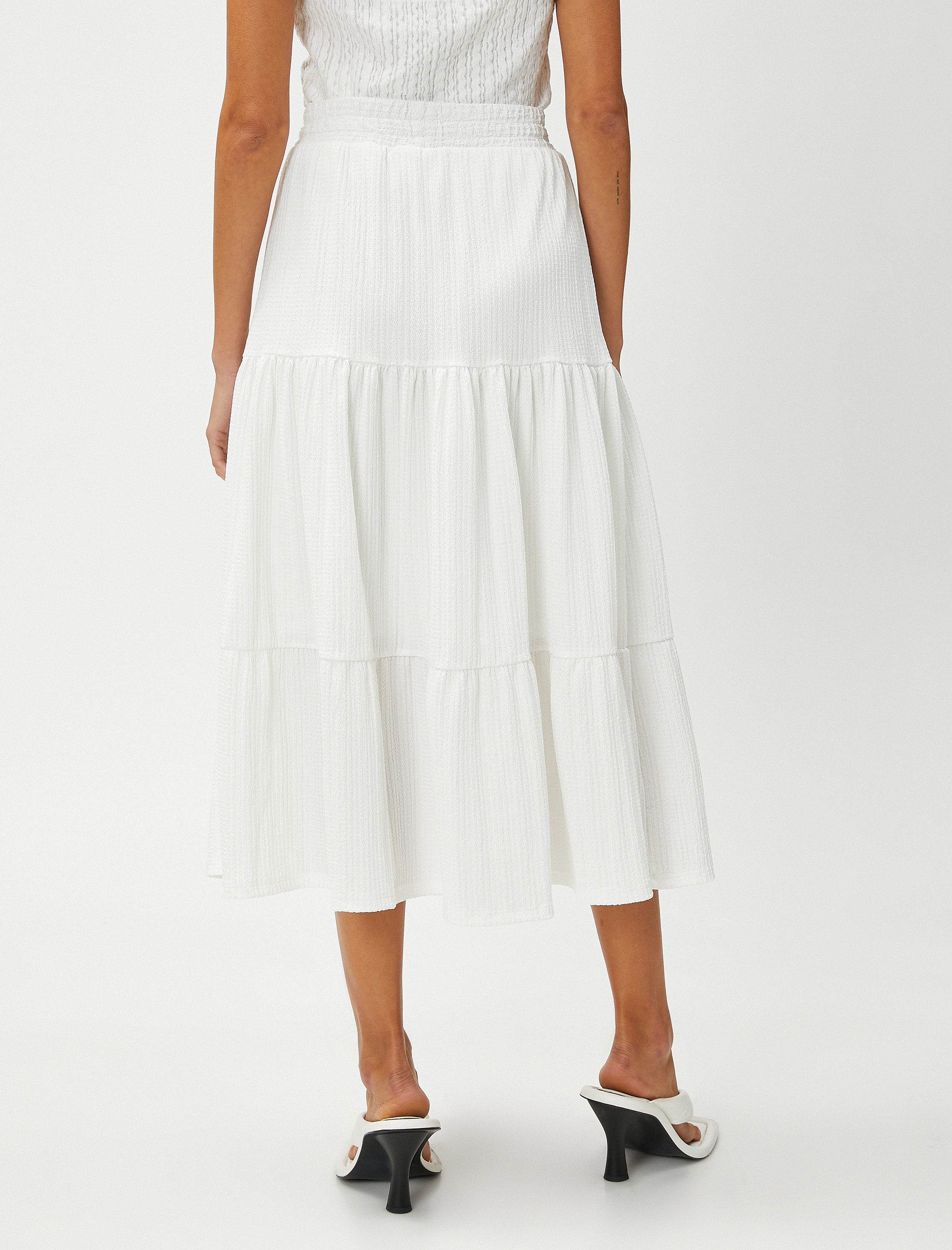   Katlı Midi Etek Beli Lastikli