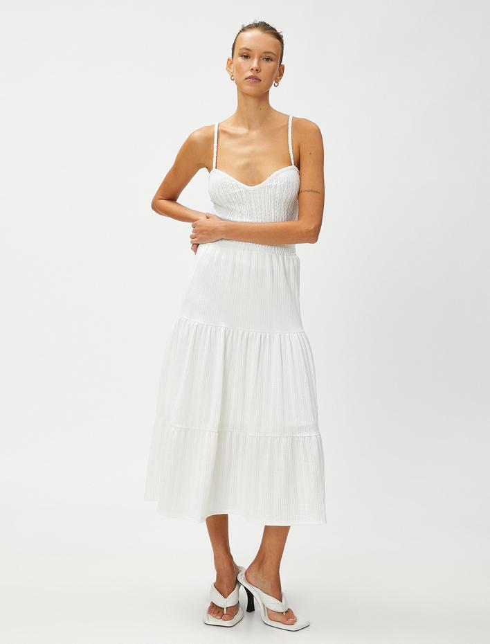  Katlı Midi Etek Beli Lastikli