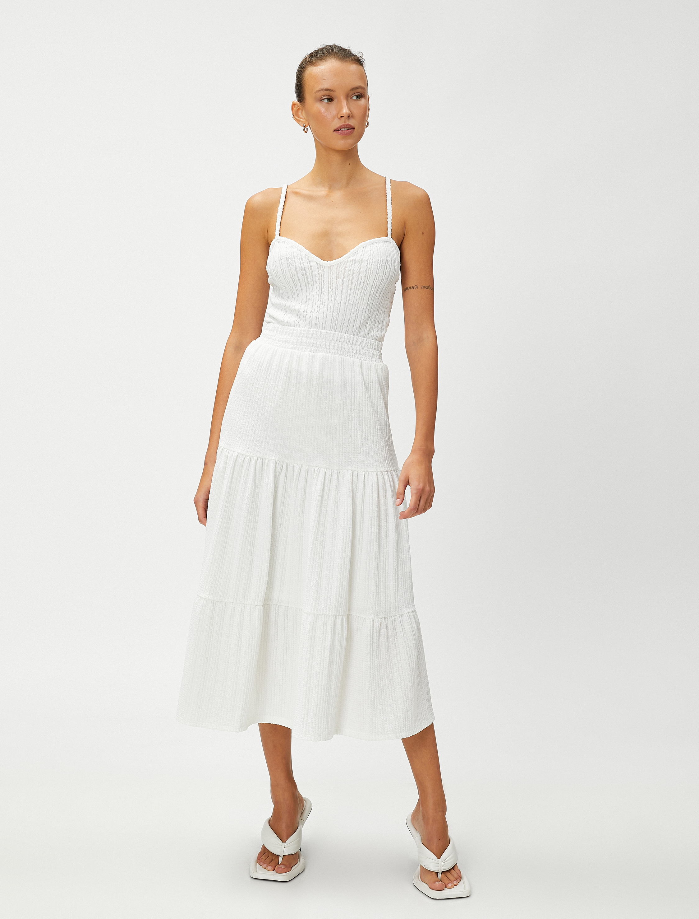   Katlı Midi Etek Beli Lastikli