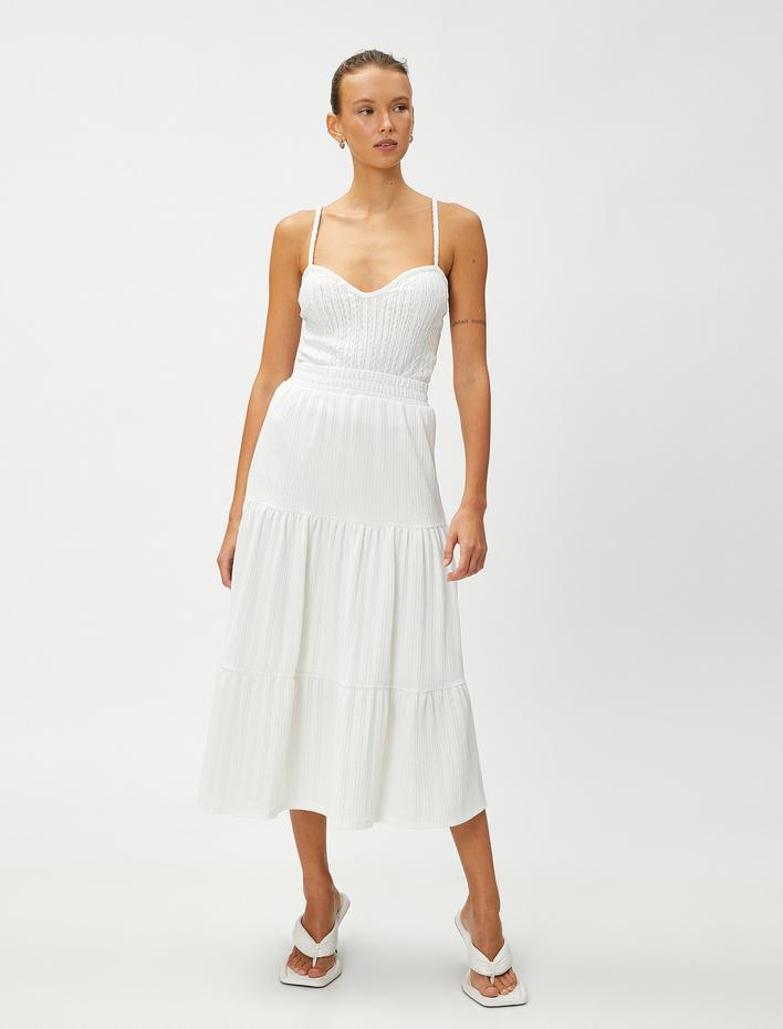  Katlı Midi Etek Beli Lastikli