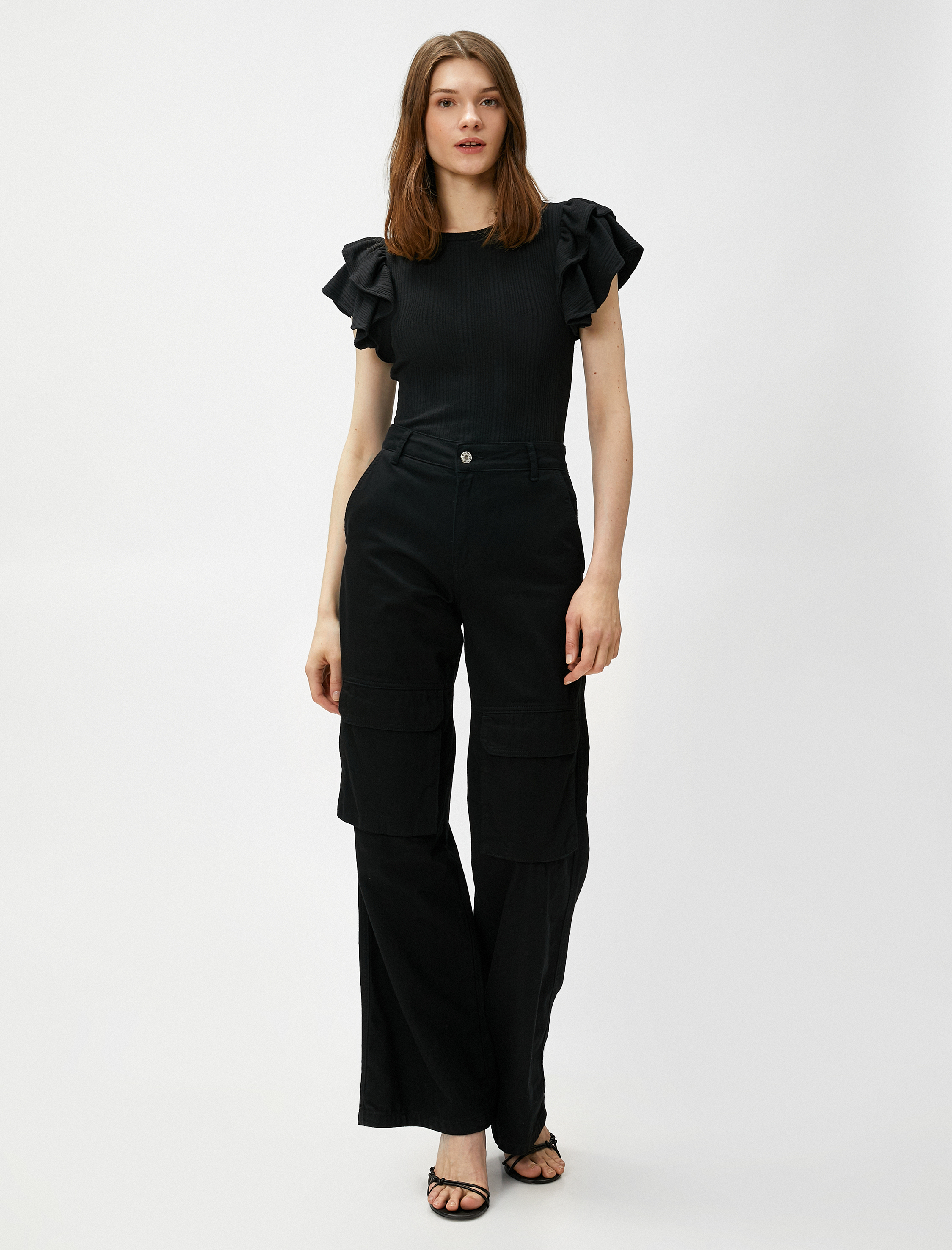   Kolları Volan Detaylı Tişört Bisiklet Yaka