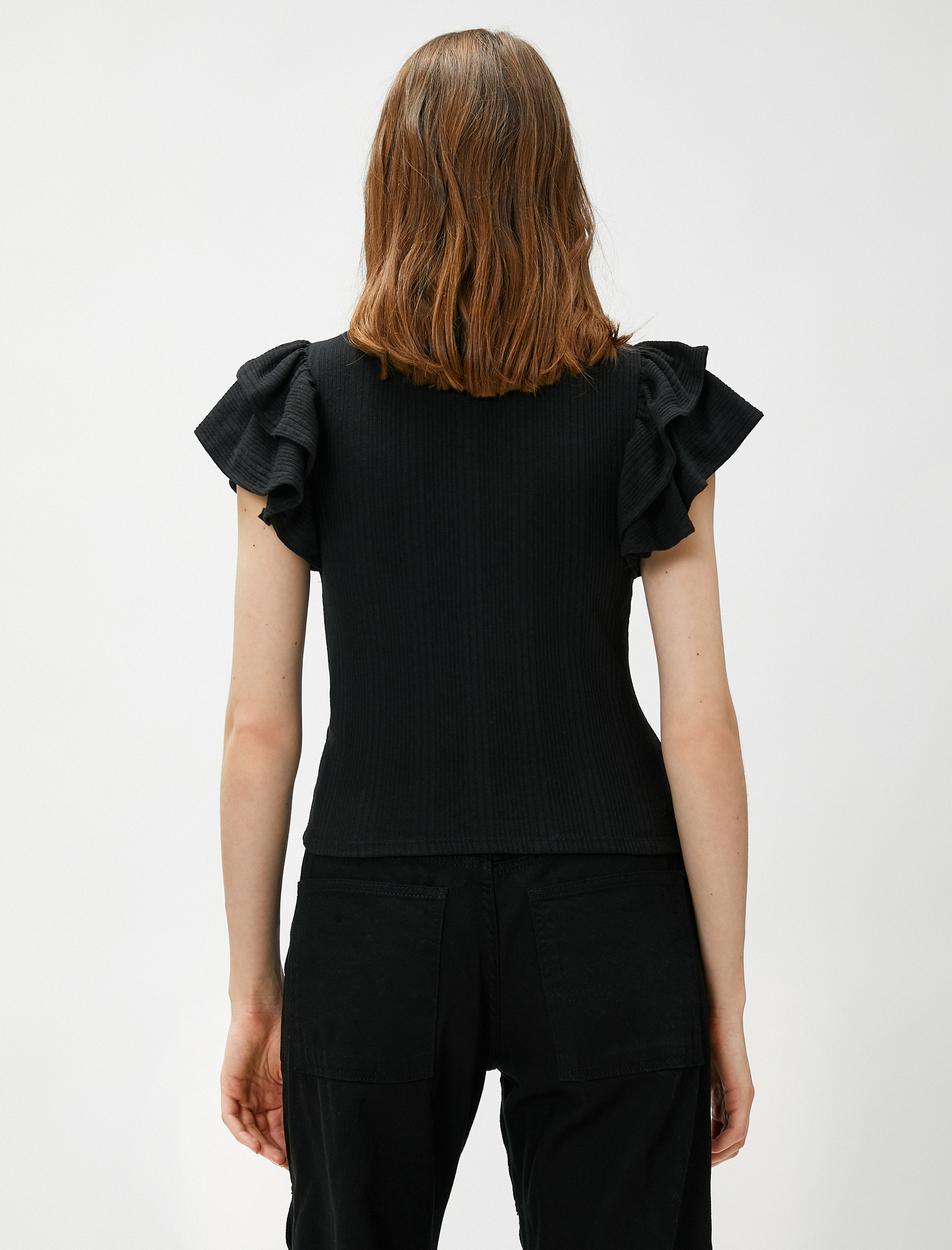   Kolları Volan Detaylı Tişört Bisiklet Yaka