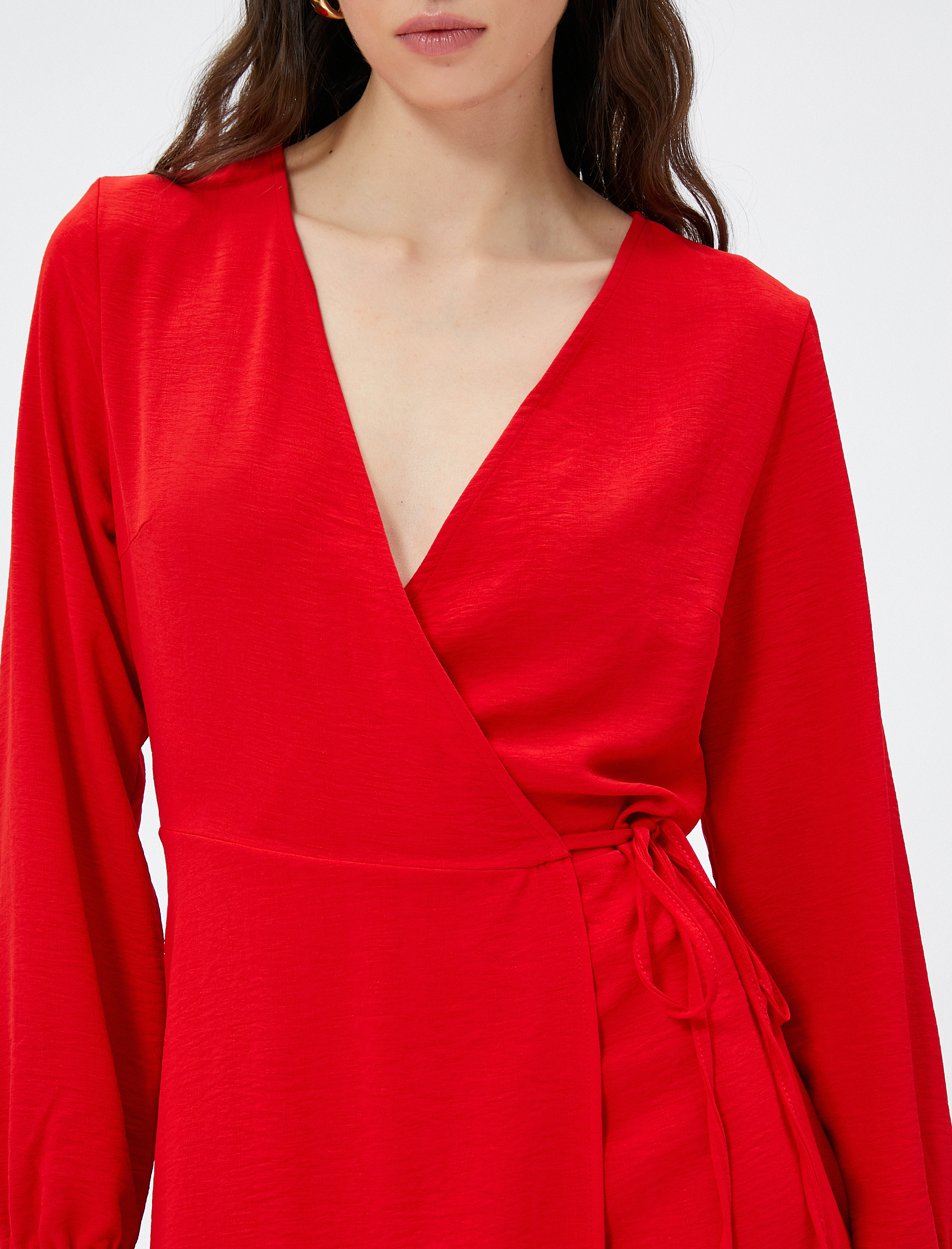   Anvelop Mini Elbise Bağlama Detaylı V Yaka