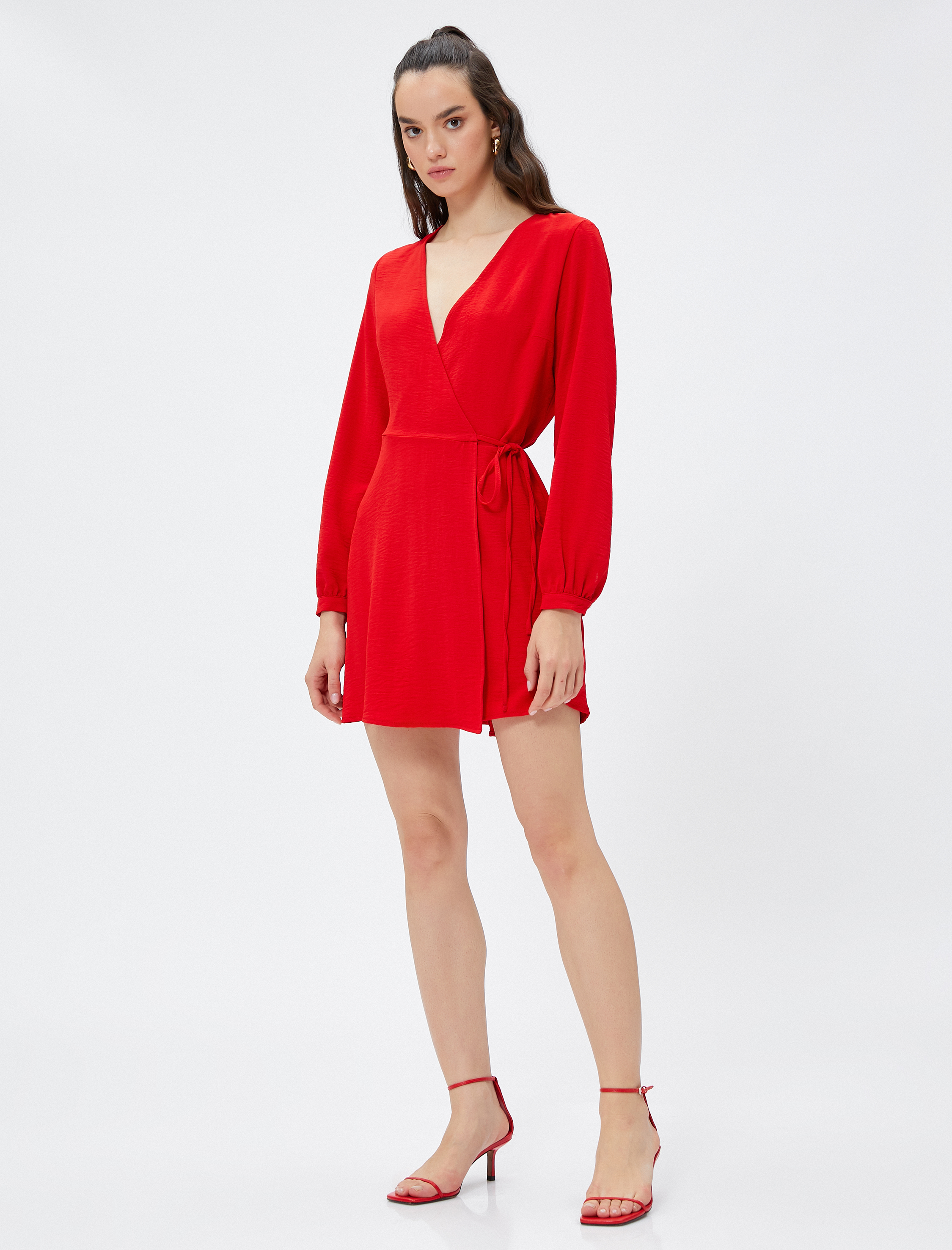   Anvelop Mini Elbise Bağlama Detaylı V Yaka