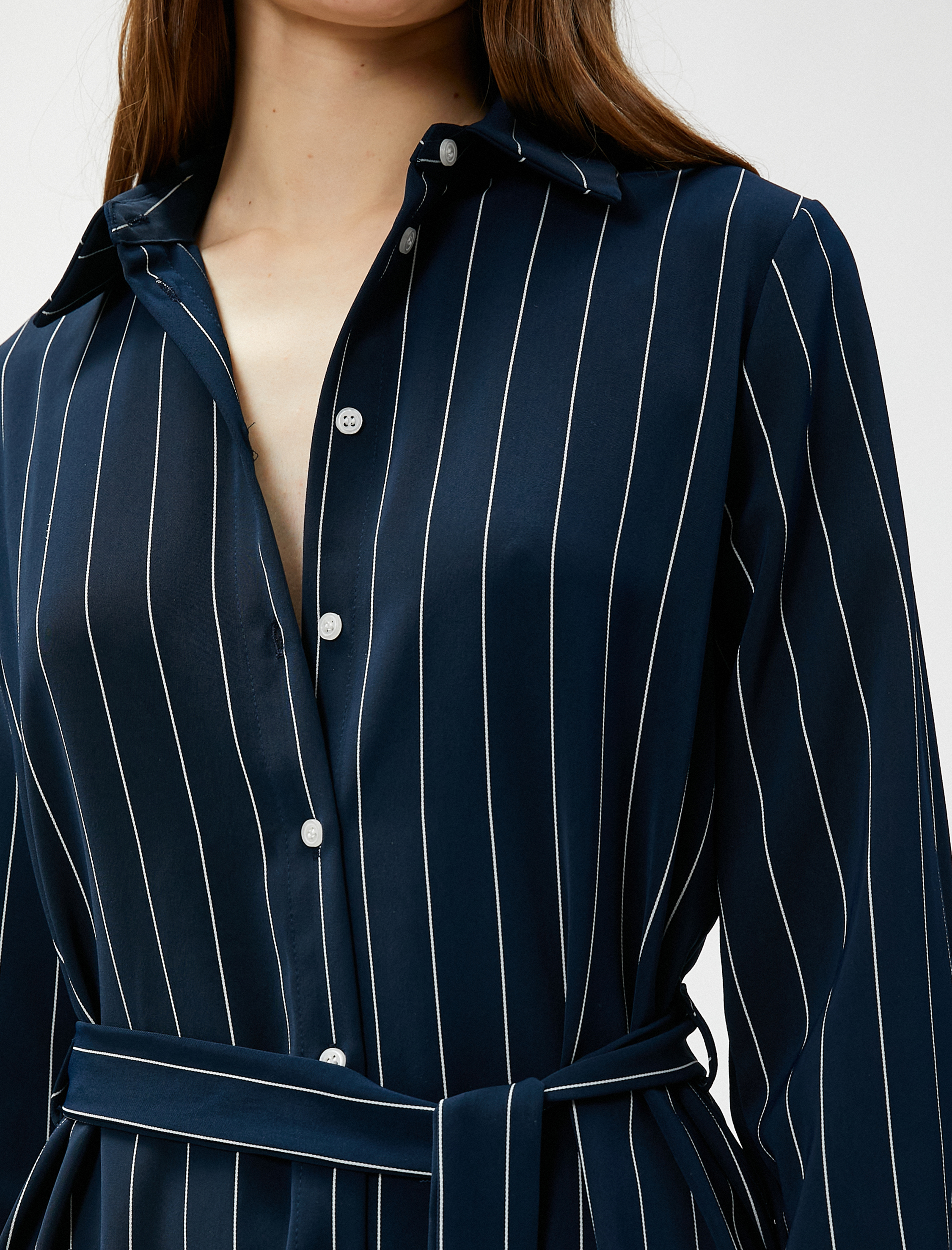   Midi Boy Gömlek Elbise Kuşaklı Yırtmaçlı