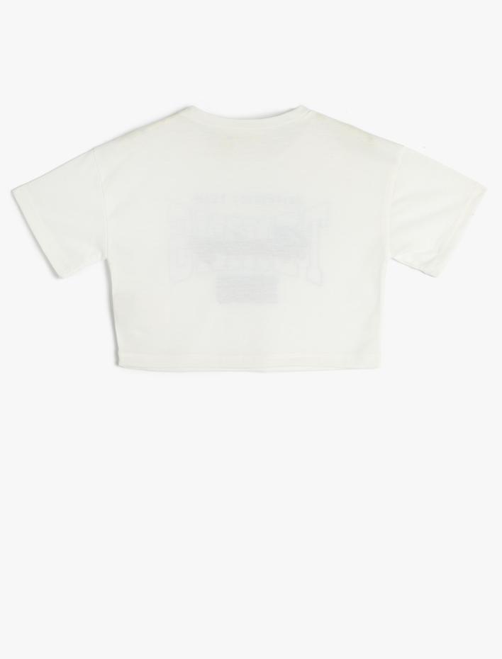 Kız Çocuk Crop Oversize Tişört Kısa Kollu Bisiklet Yaka Baskılı