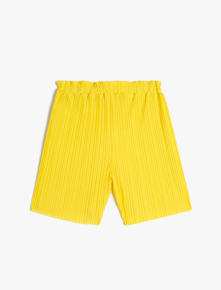 Kız Çocuk Şort Pileli Beli Lastikli Rahat Kesim