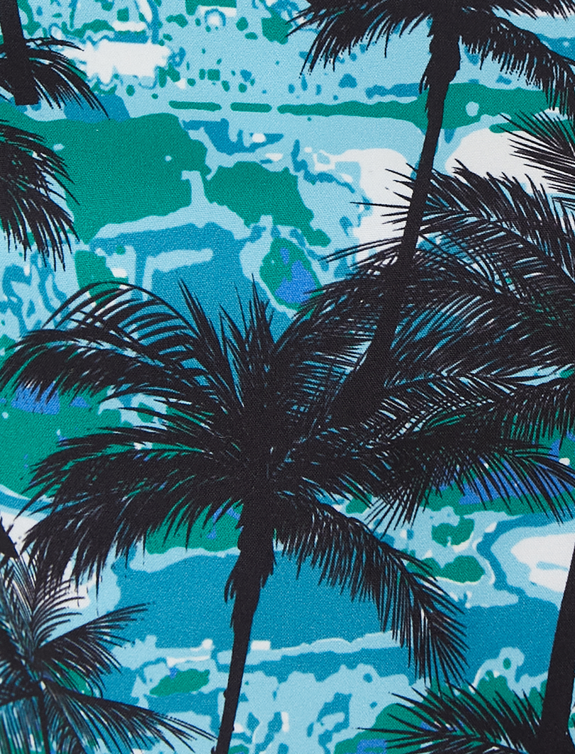   Deniz Şortu Palmiye Baskılı Beli Bağcıklı Cepli