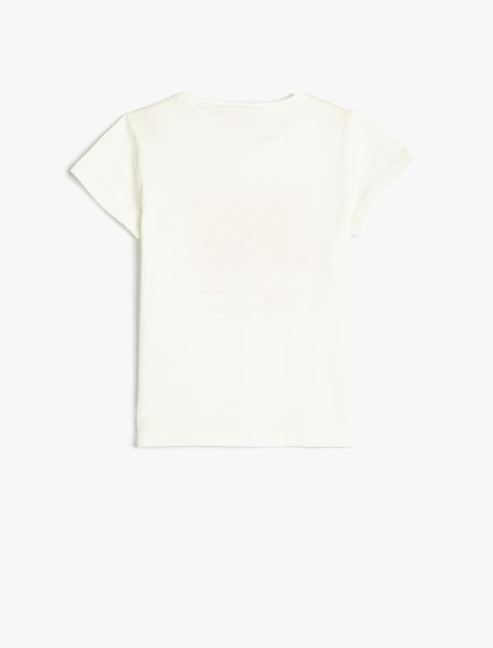 Kız Çocuk Atatürk Baskılı Tişört Kısa Kollu Çift Taraflı Pul Payet İşlemeli Pamuklu