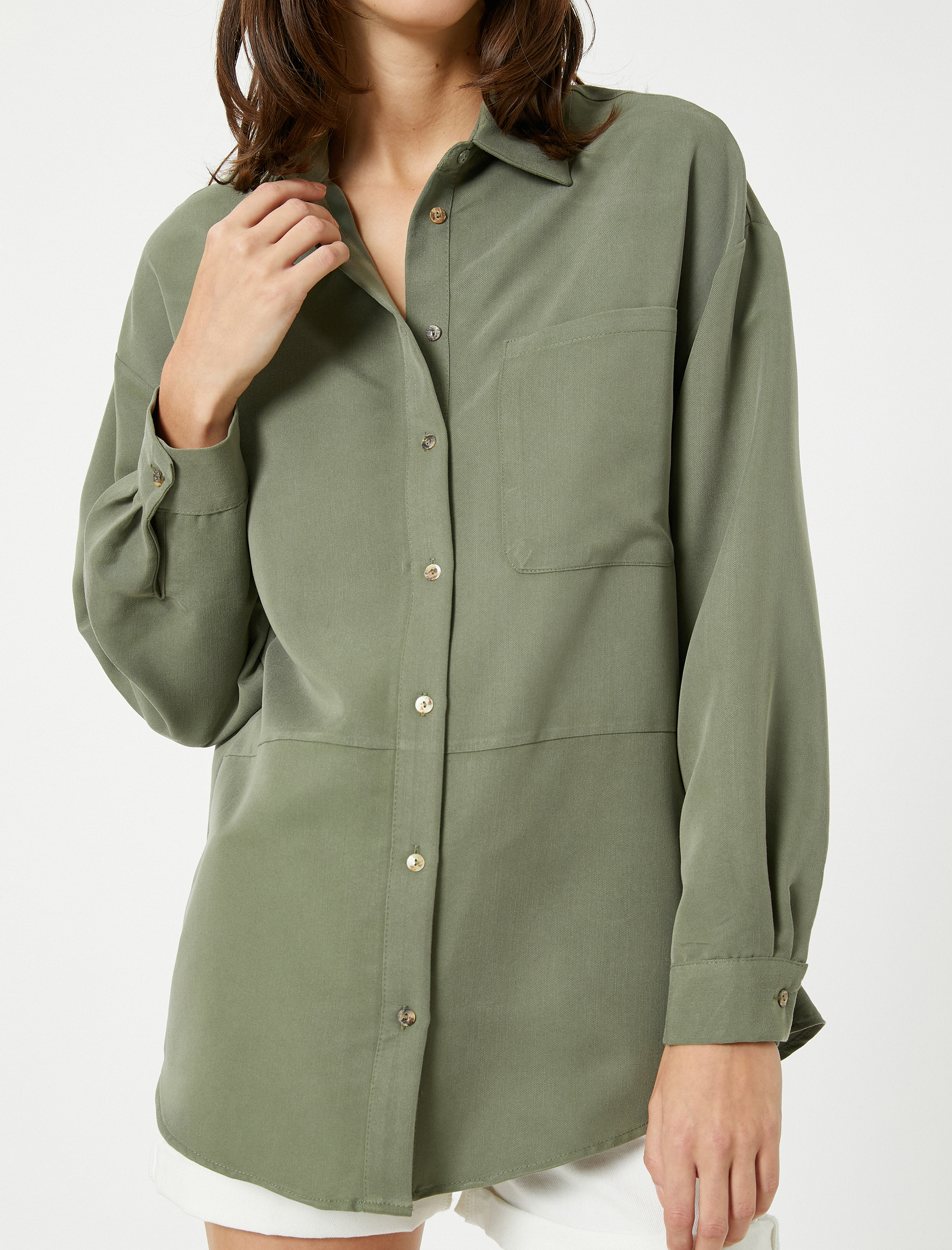   Modal Karışımlı Gömlek Cep Detaylı