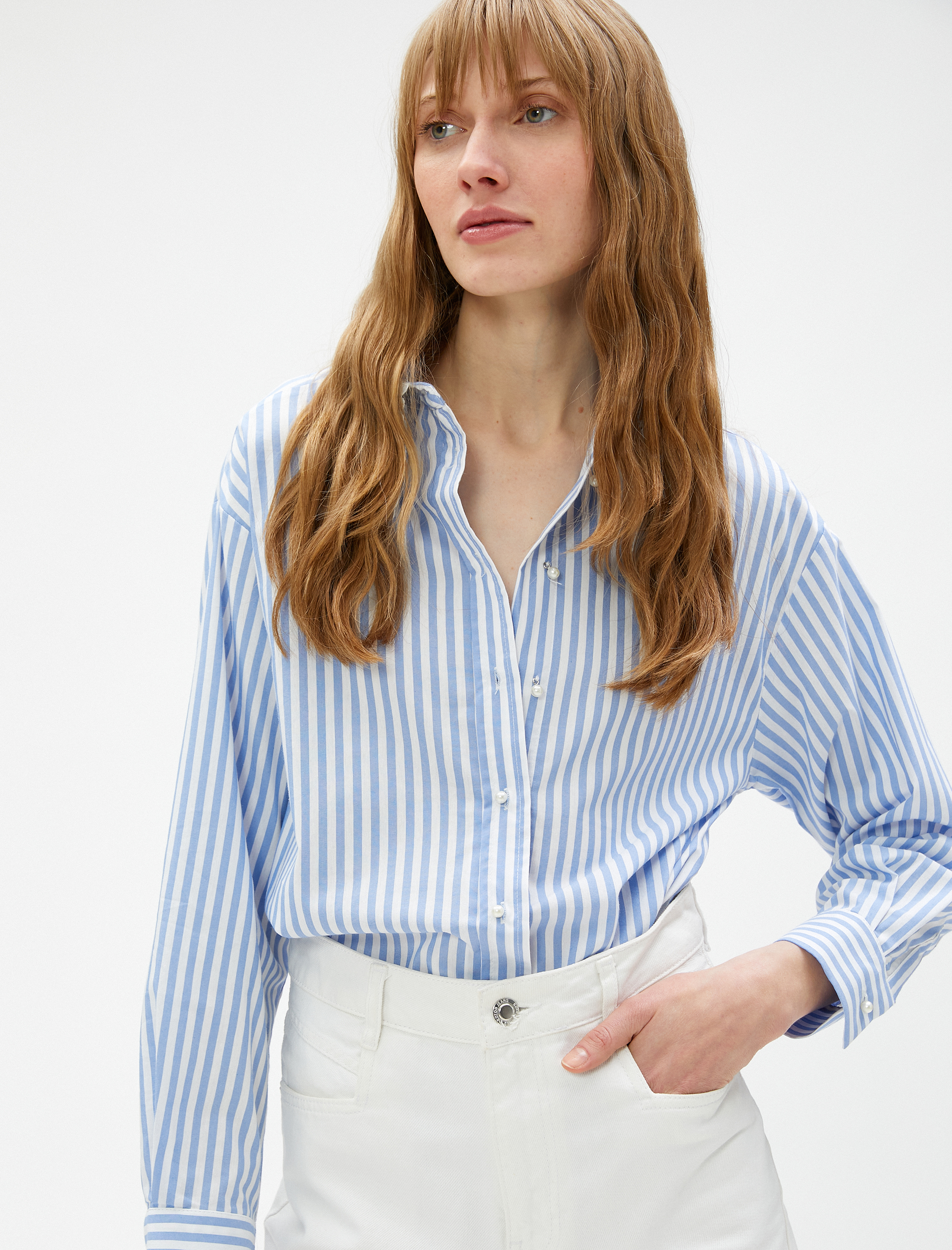   Dantel Yaka Gömlek Uzun Kollu