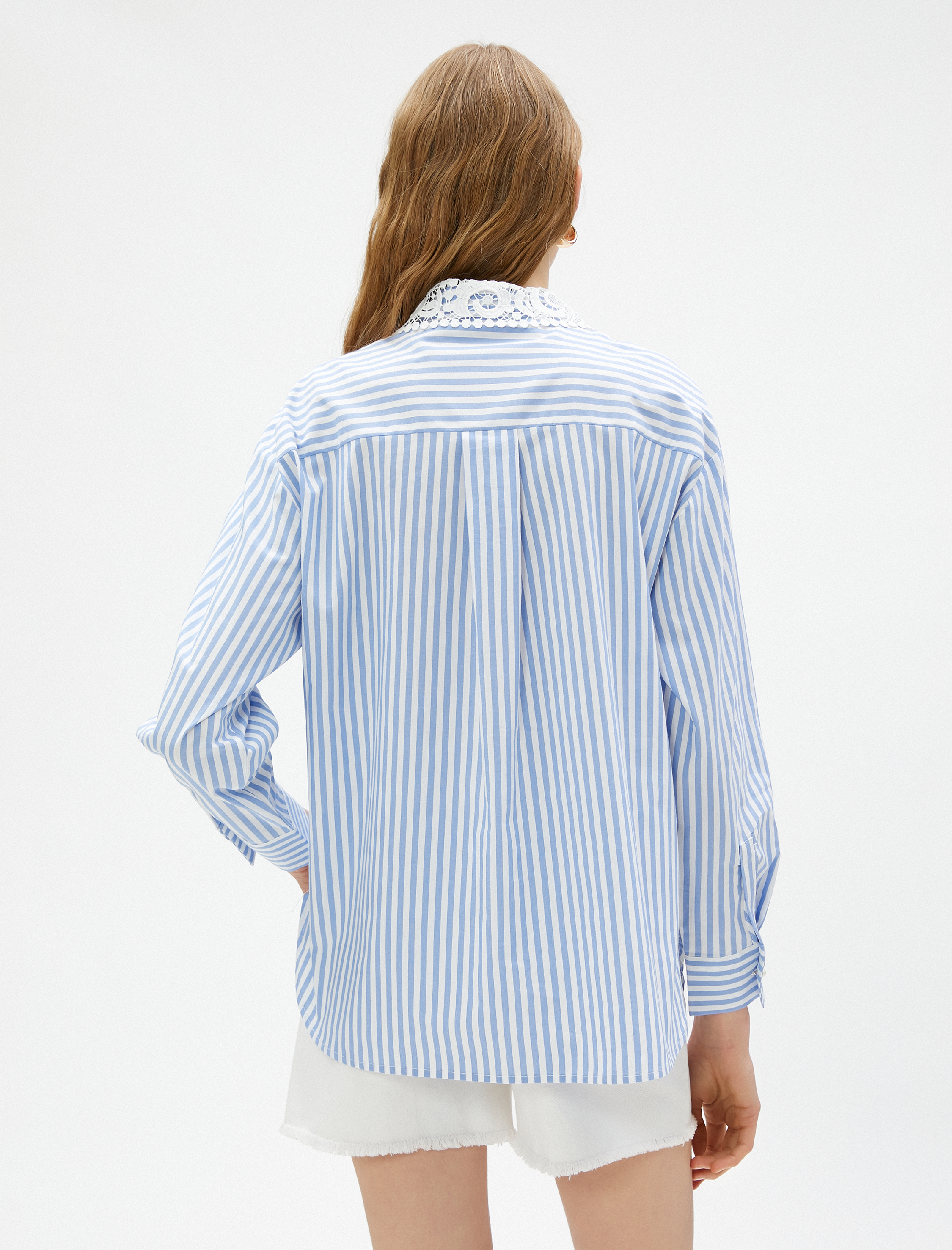   Dantel Yaka Gömlek Uzun Kollu