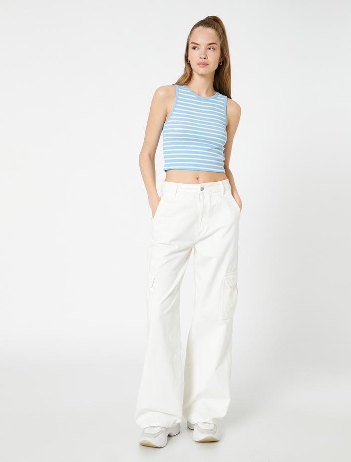  Crop Fitilli Atlet Halter Yaka Biye Detaylı