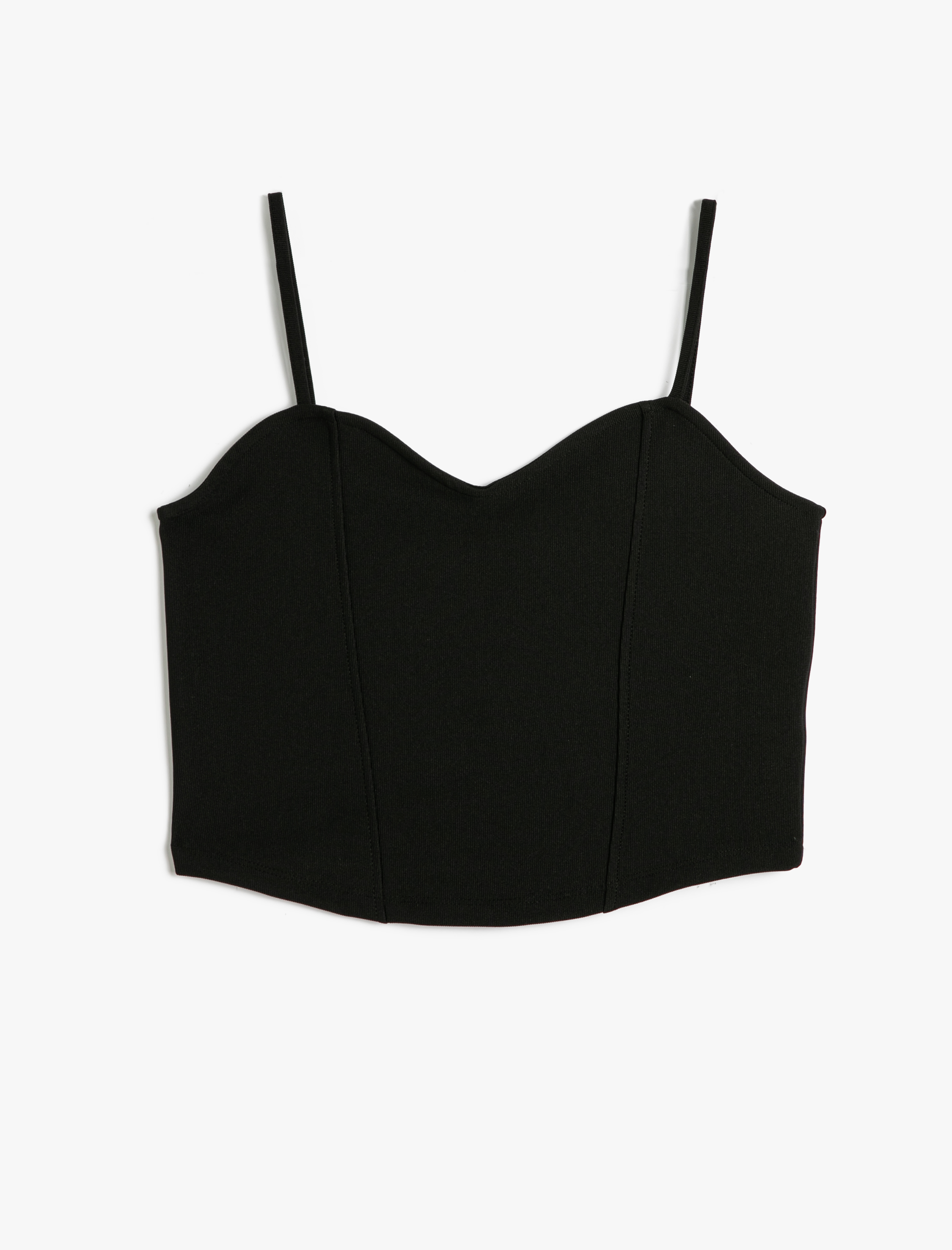   Crop Atlet İnce Askılı Korse Detaylı Kalp Yaka