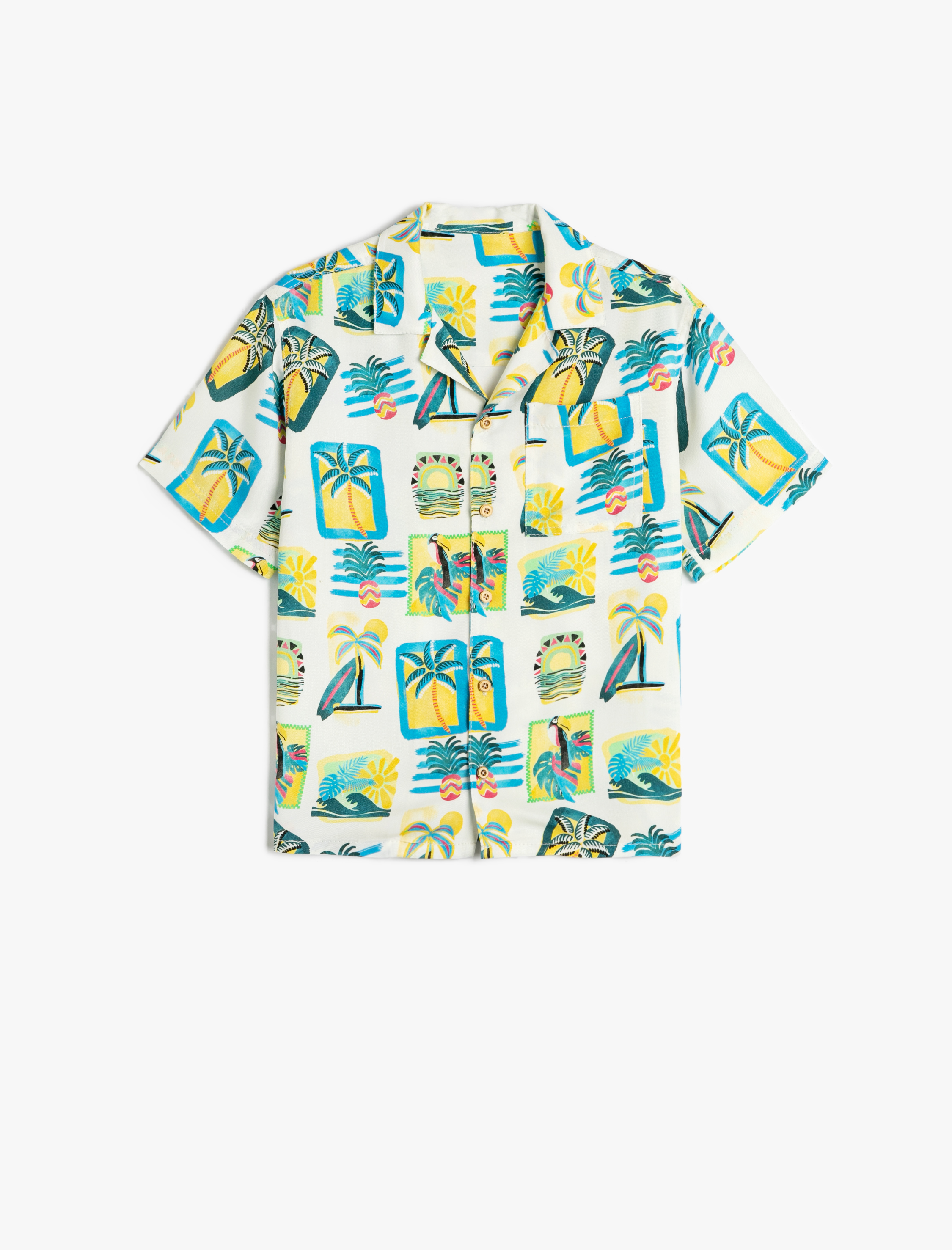  Erkek Çocuk Gömlek Oversize Kısa Kollu Tek Cep Detaylı Baskılı