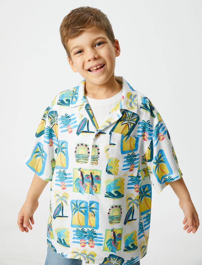 Erkek Çocuk Gömlek Oversize Kısa Kollu Tek Cep Detaylı Baskılı