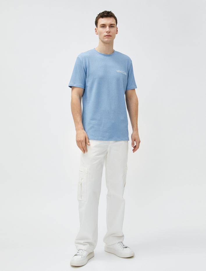  Slim Fit Tişört Kısa Kollu Bisiklet Yaka Dokulu