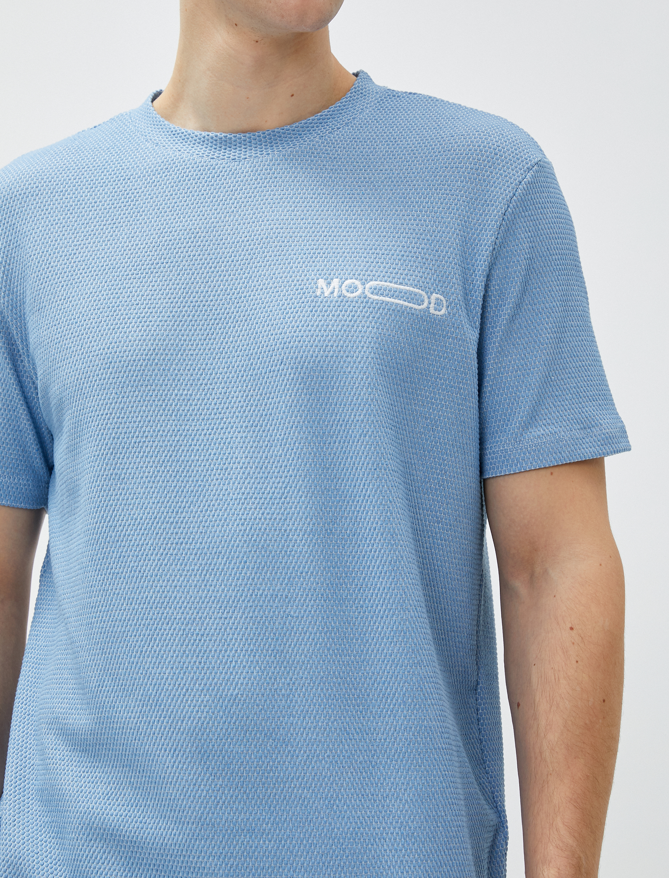   Slim Fit Tişört Kısa Kollu Bisiklet Yaka Dokulu