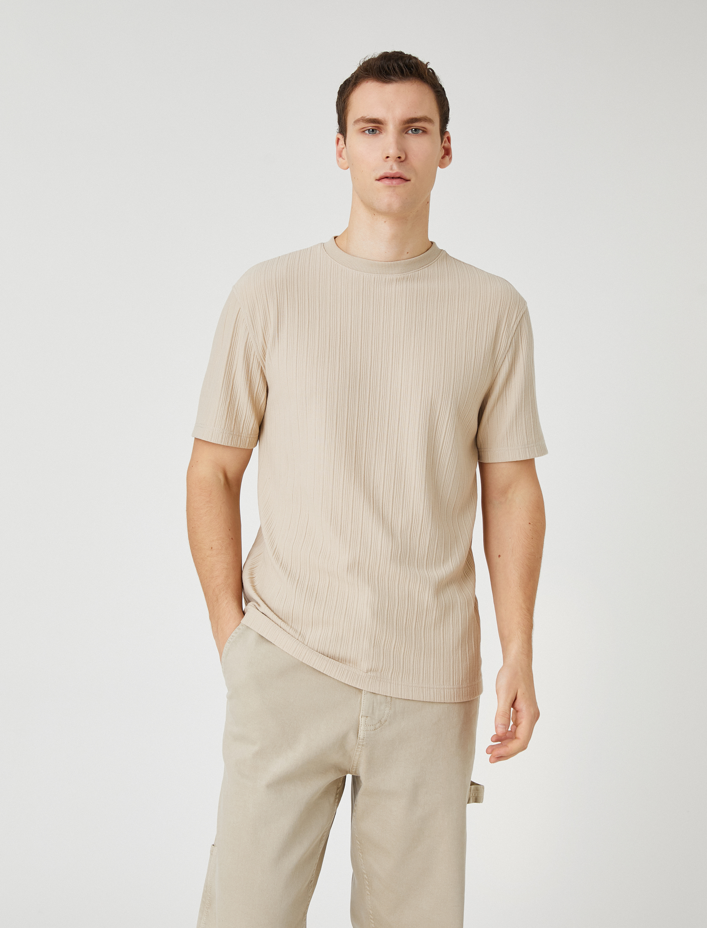   Basic Tişört Baskılı Kısa Kollu Bisiklet Yaka Pamuklu Ribanalı