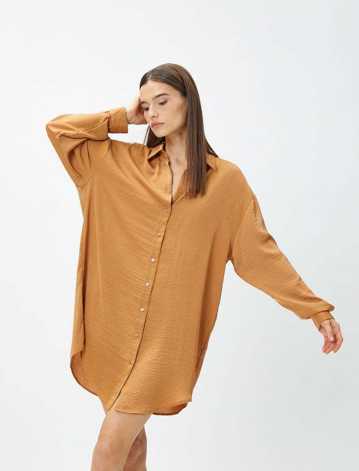  Gömlek Elbise Mini Uzun Kollu