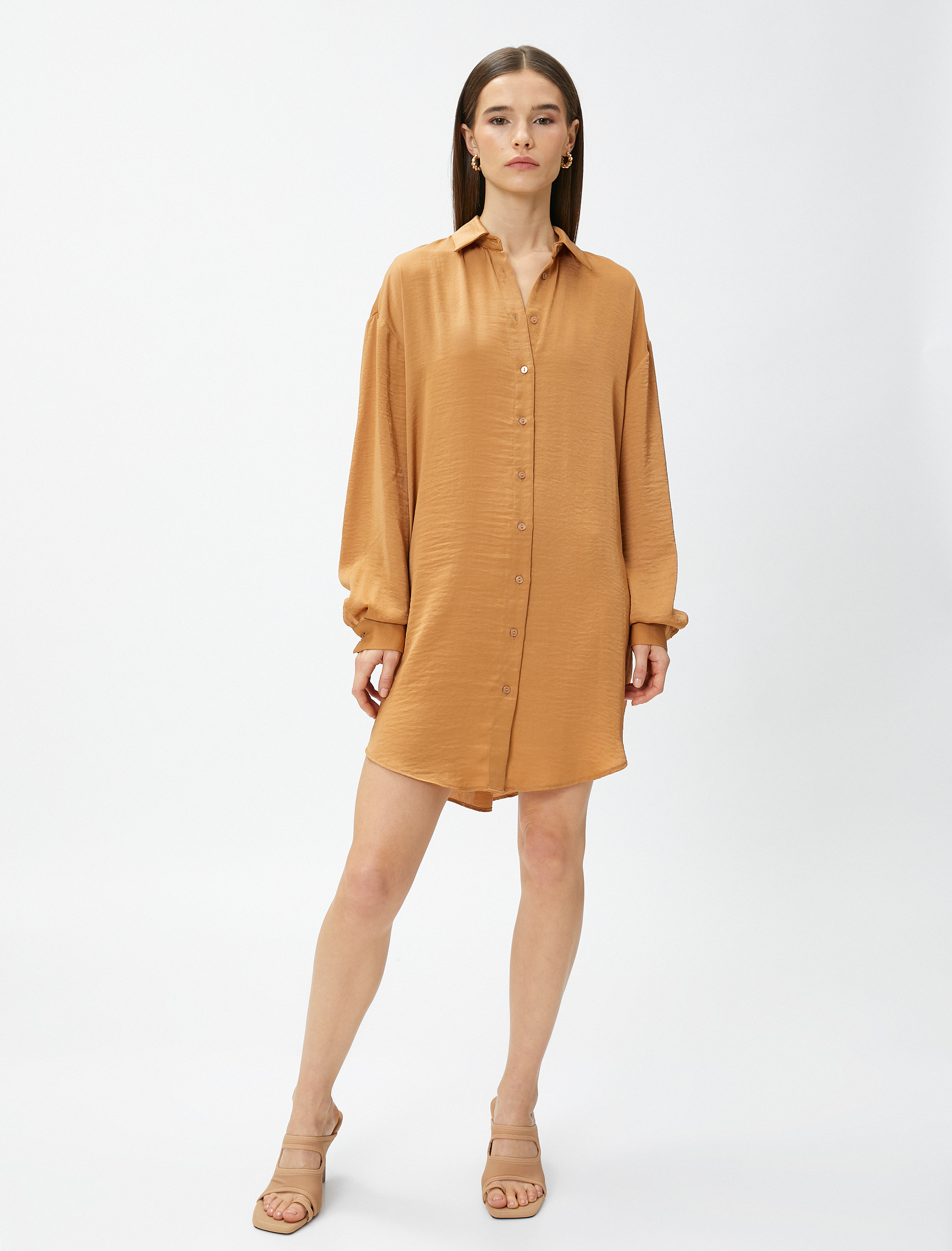   Gömlek Elbise Mini Uzun Kollu