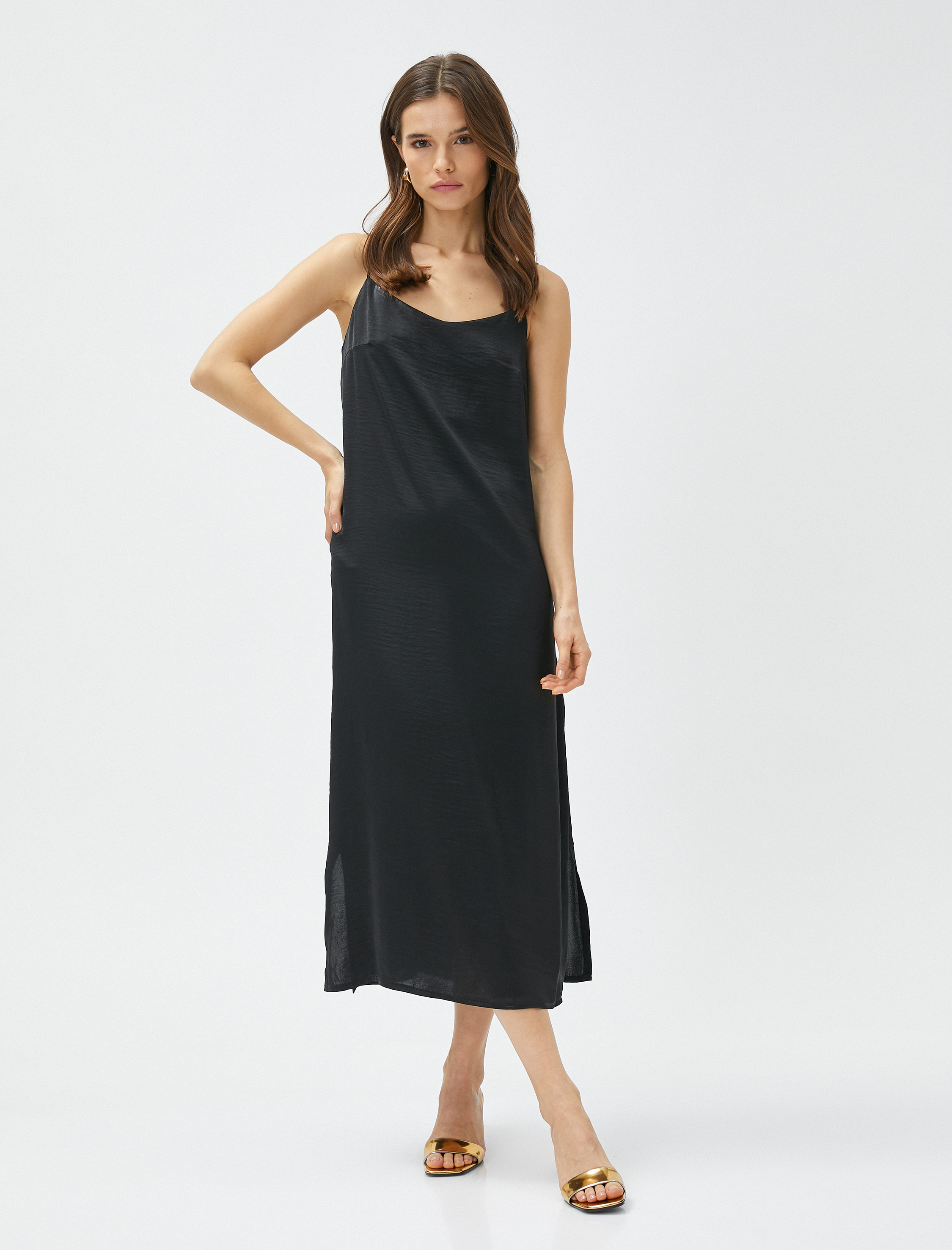   Midi Boy Elbise Ayarlanabilir Askılı Yırtmaçlı