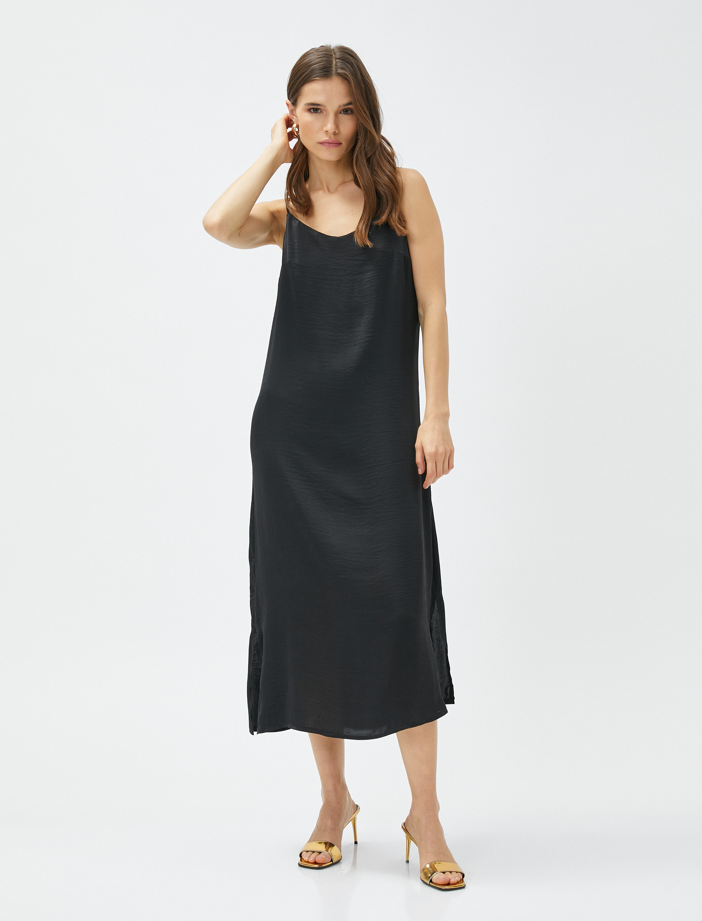   Midi Boy Elbise Ayarlanabilir Askılı Yırtmaçlı