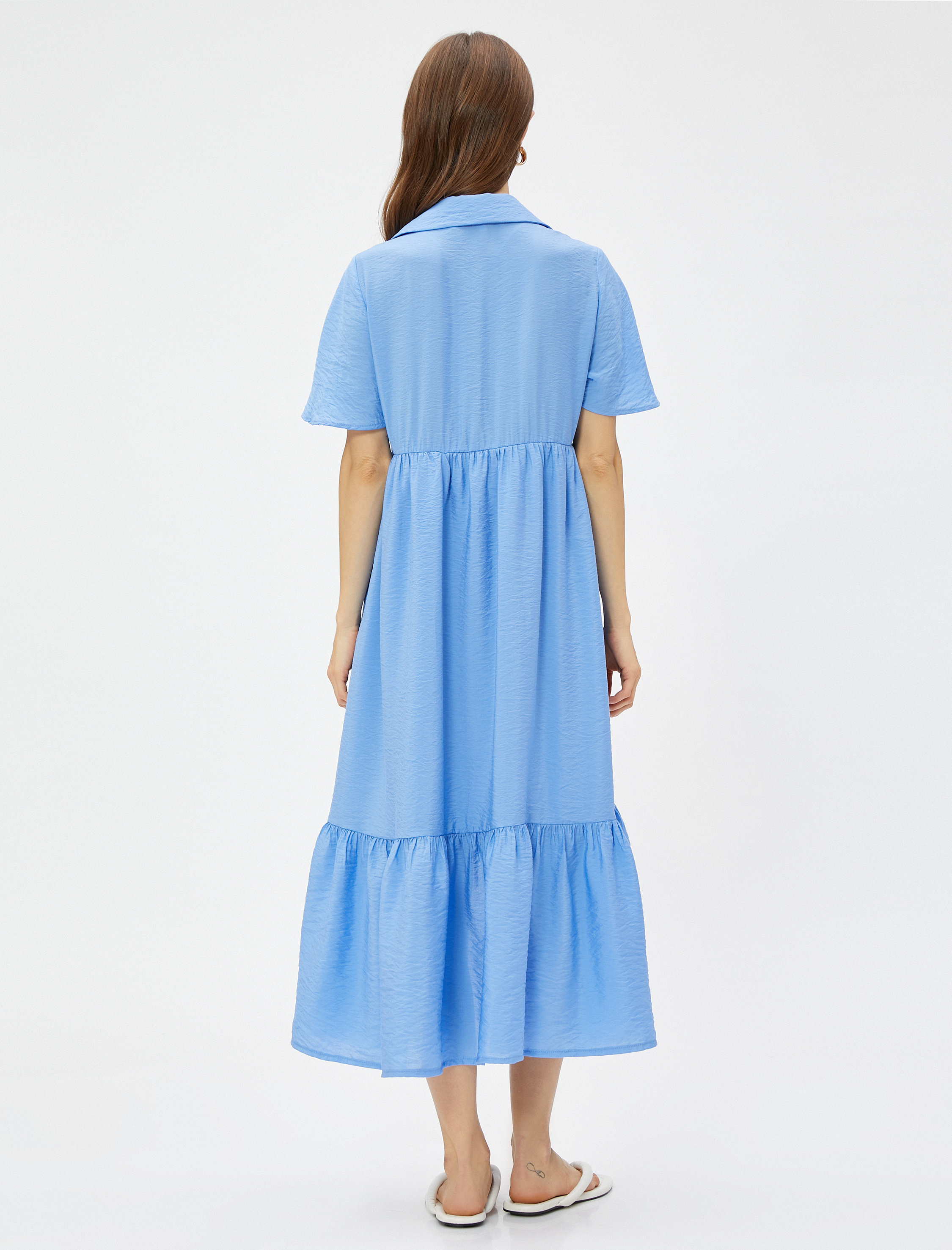   Uzun Gömlek Elbise Kısa Kollu Katlı