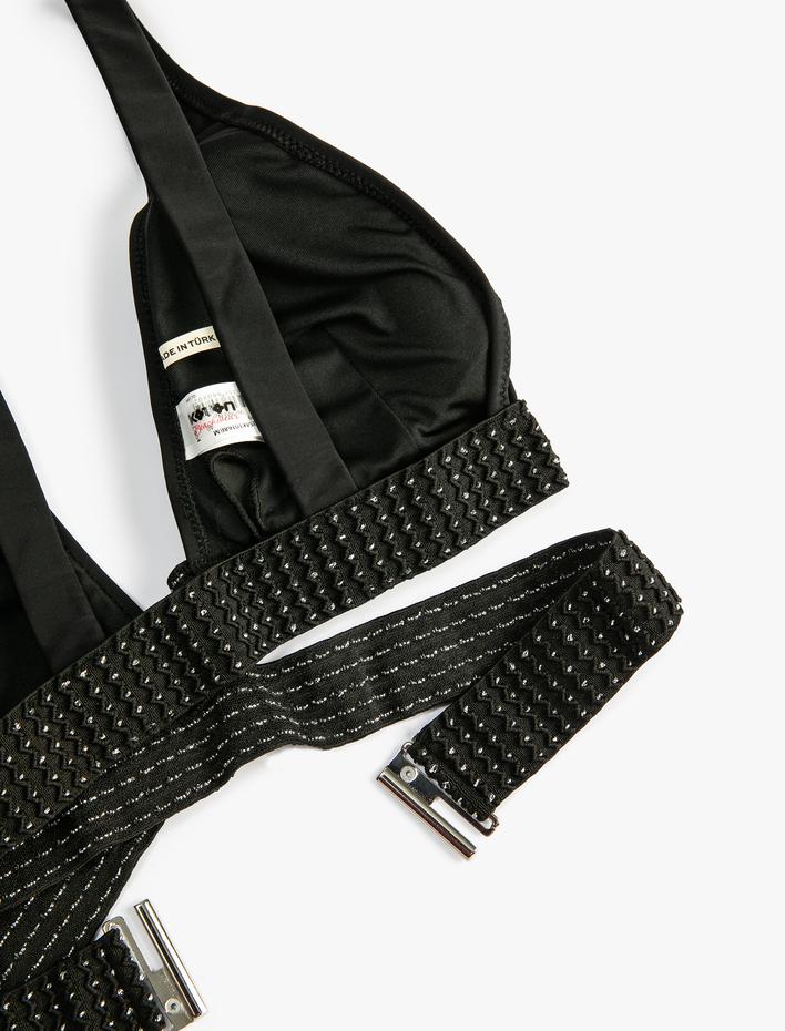  Bralet Bikini Üstü Üçgen Çapraz Nakışlı Kaplı