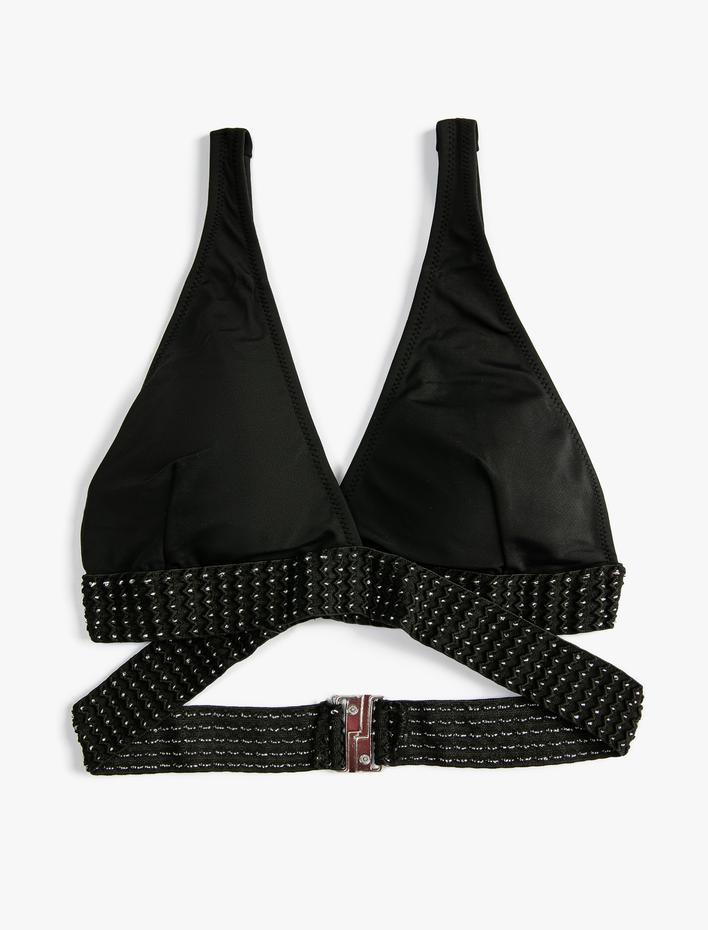 Bralet Bikini Üstü Üçgen Çapraz Nakışlı Kaplı