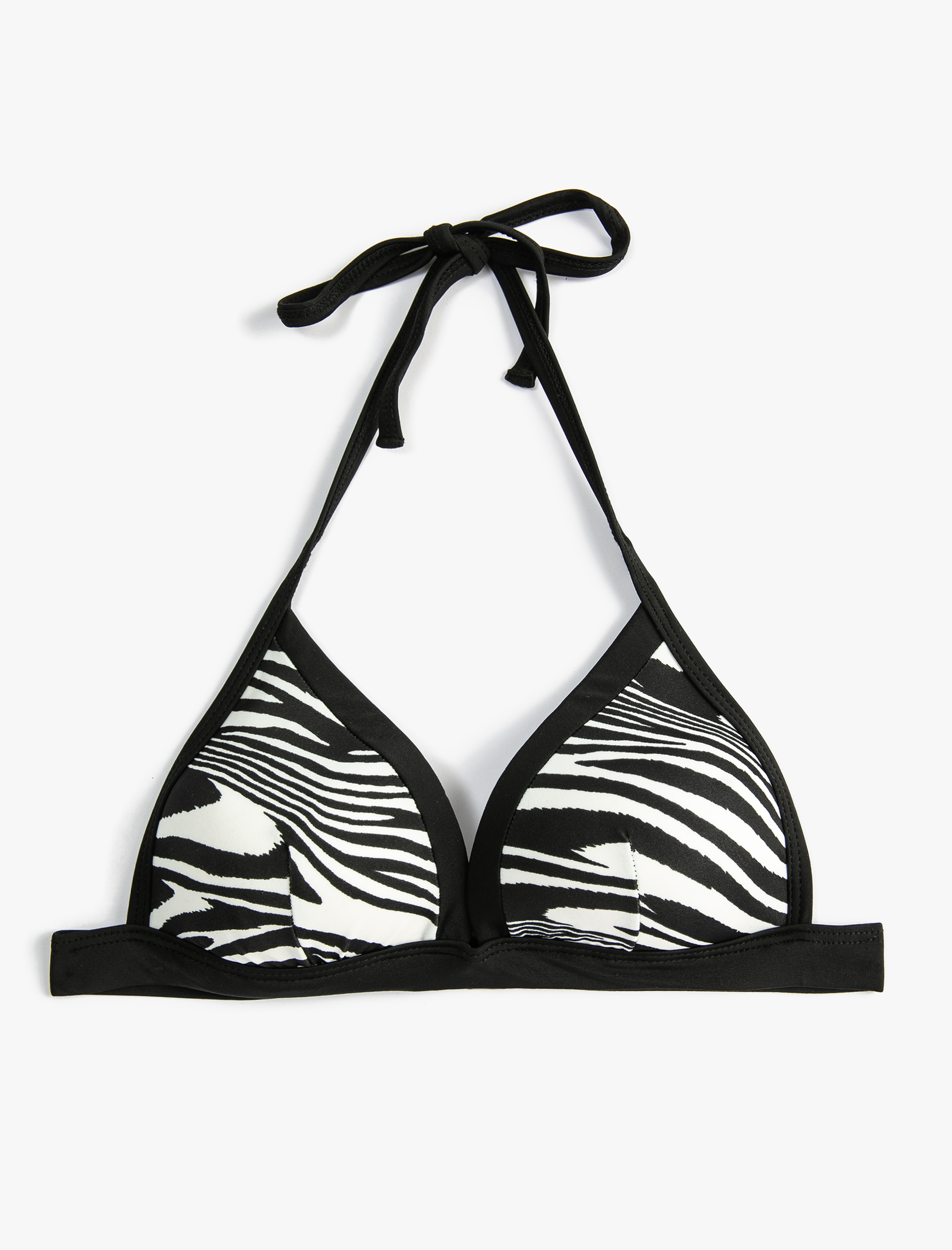 Üçgen Bikini Üstü Zebra Desenli Kaplı Boyundan Bağlamalı