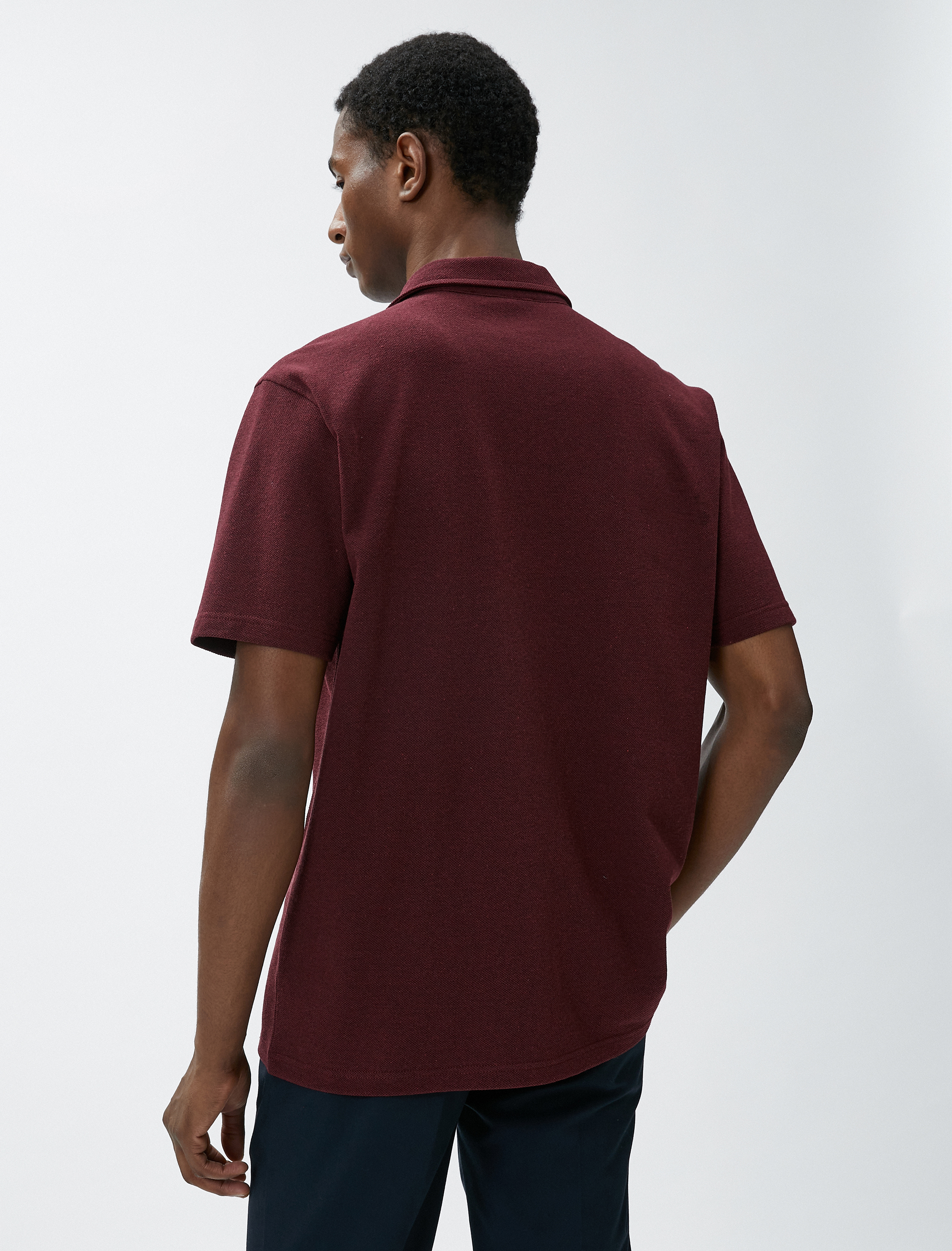   Polo Yaka Tişört Düğmeli Dikiş Detaylı Kısa Kollu