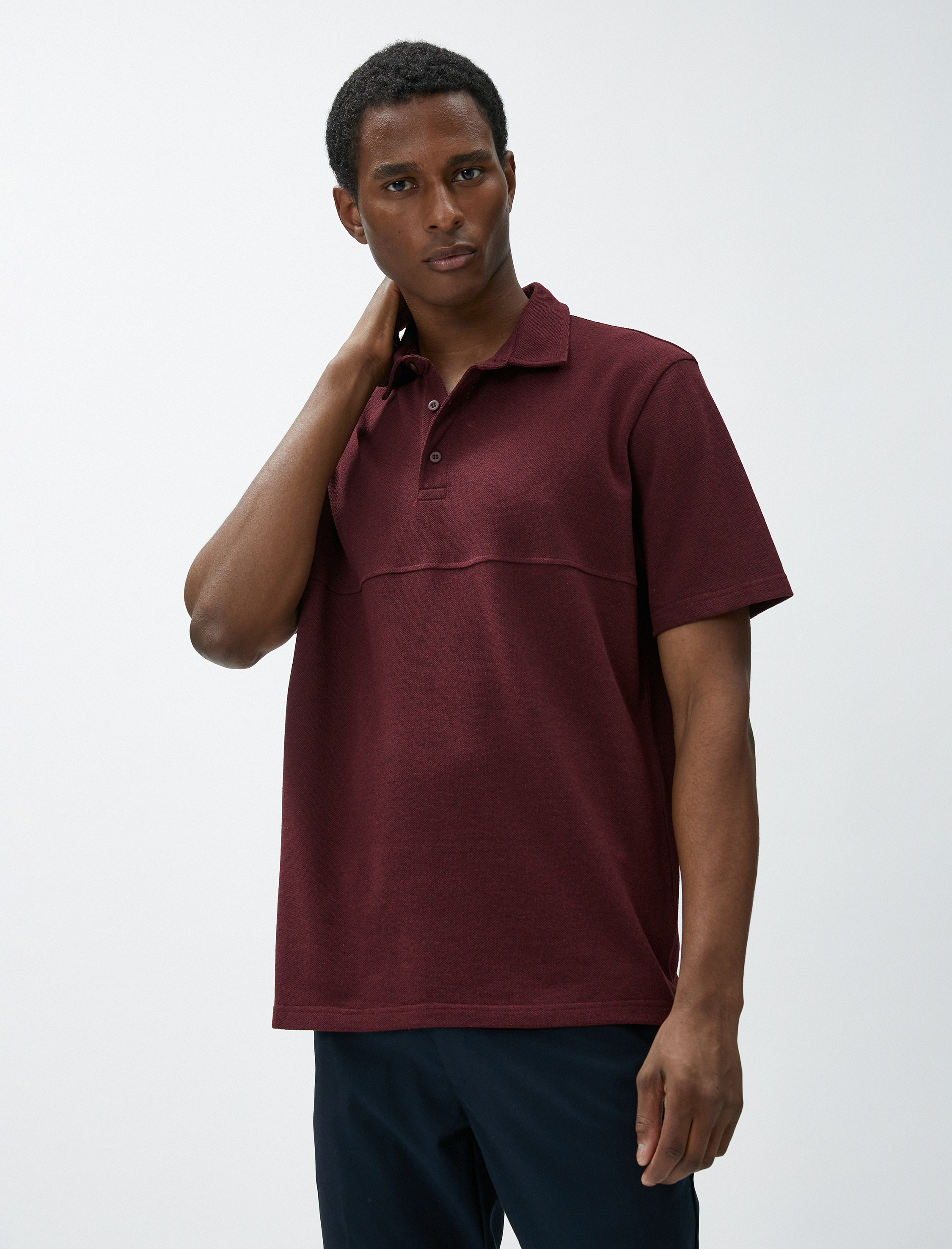   Polo Yaka Tişört Düğmeli Dikiş Detaylı Kısa Kollu