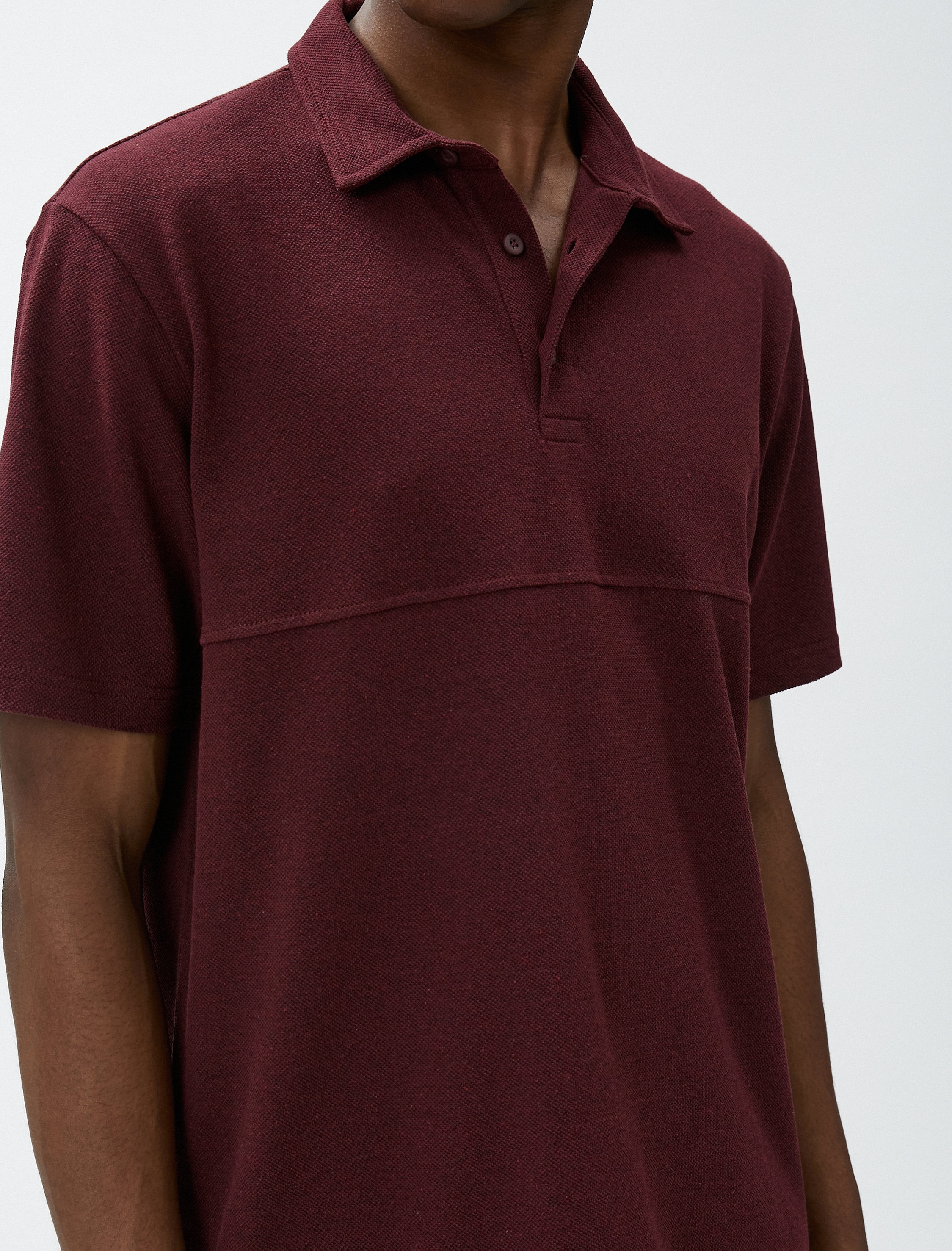   Polo Yaka Tişört Düğmeli Dikiş Detaylı Kısa Kollu