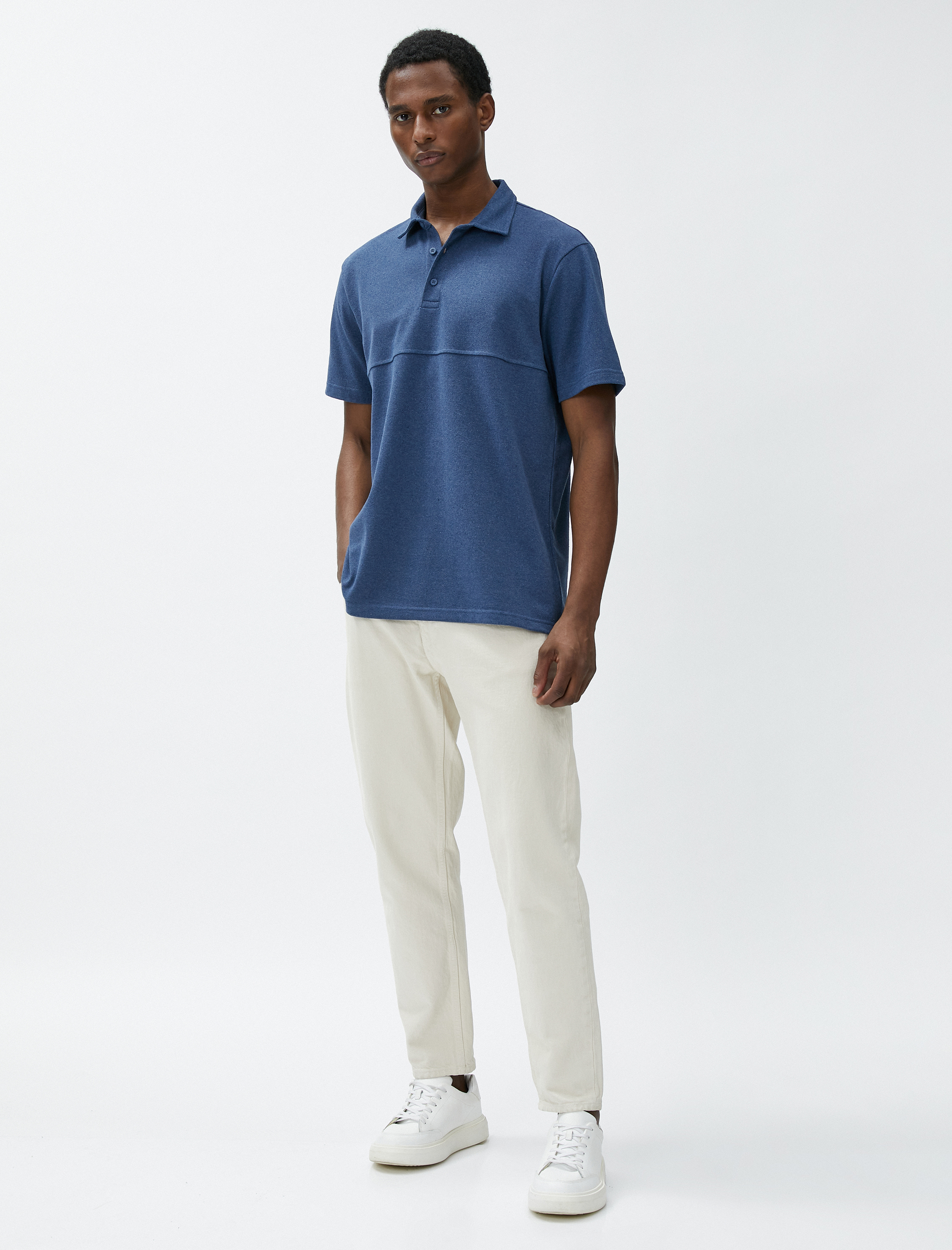   Polo Yaka Tişört Düğmeli Dikiş Detaylı Kısa Kollu