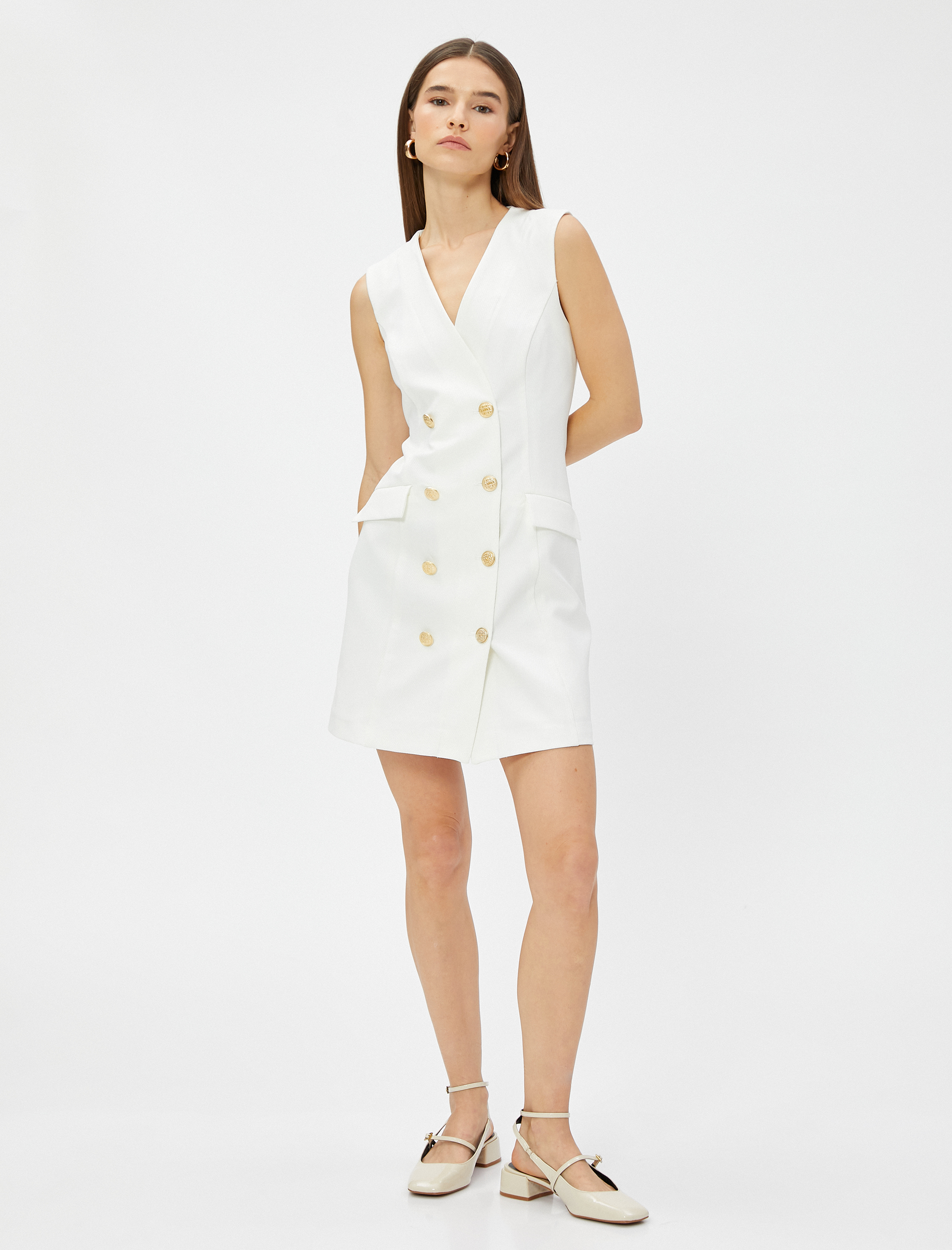   Ceket Elbise Kruvaze Düğmeli Kolsuz