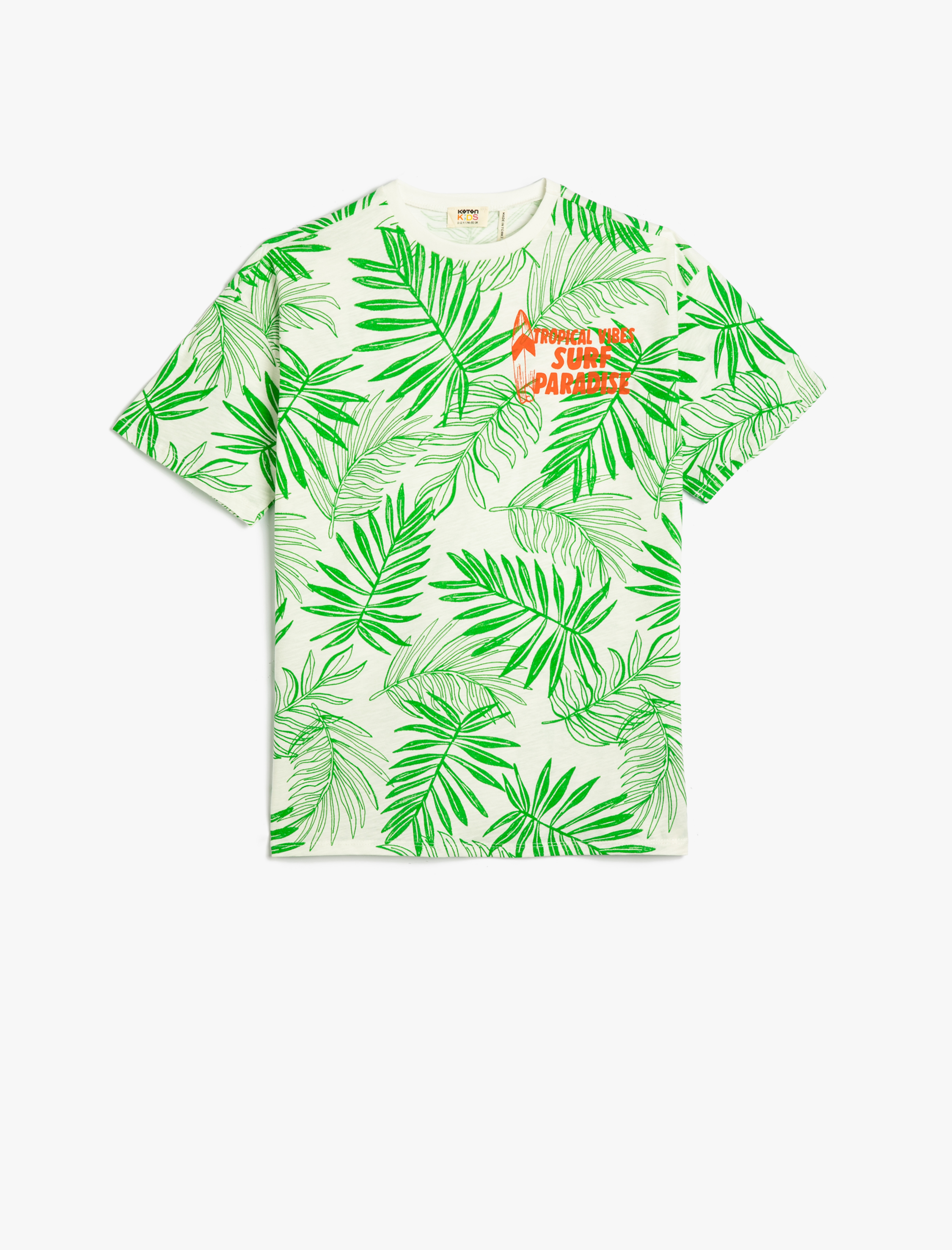  Erkek Çocuk Tişört Bisiklet Yaka Kısa Kollu Tropik Baskılı Pamuklu