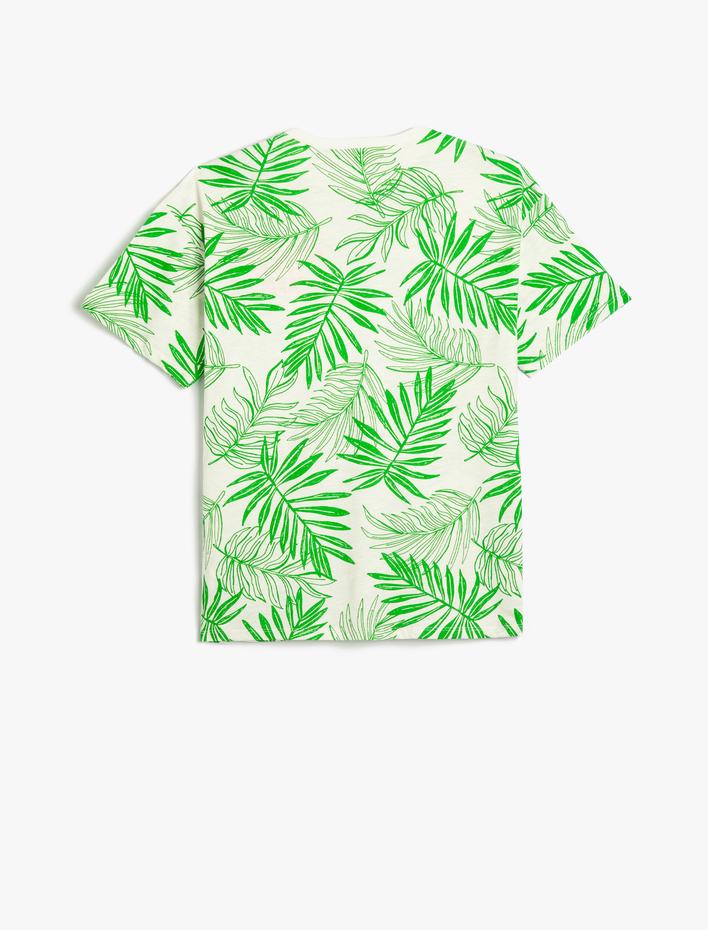Erkek Çocuk Tişört Bisiklet Yaka Kısa Kollu Tropik Baskılı Pamuklu