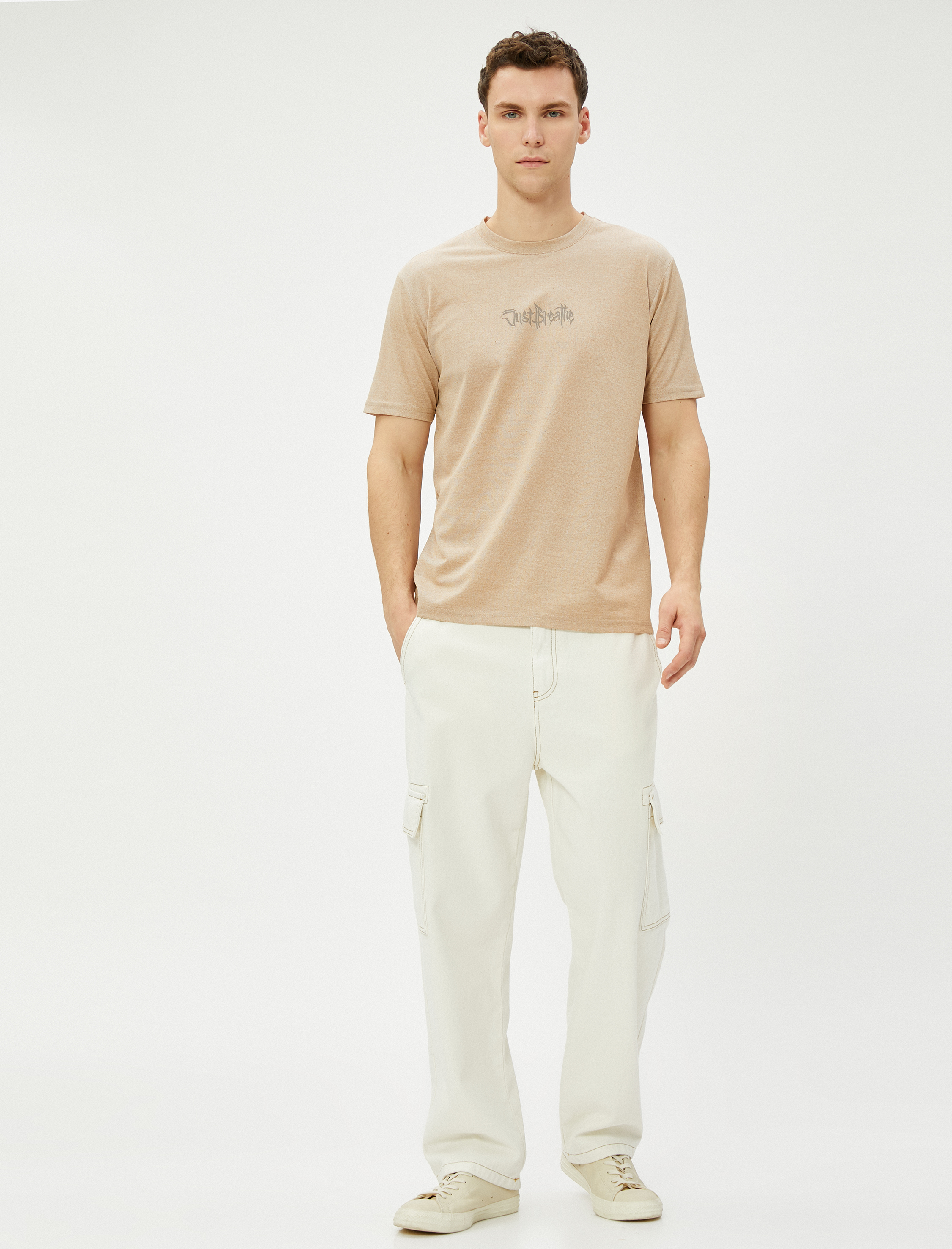   Grafiti Slogan Baskılı Tişört Bisiklet Yaka Kısa Kollu