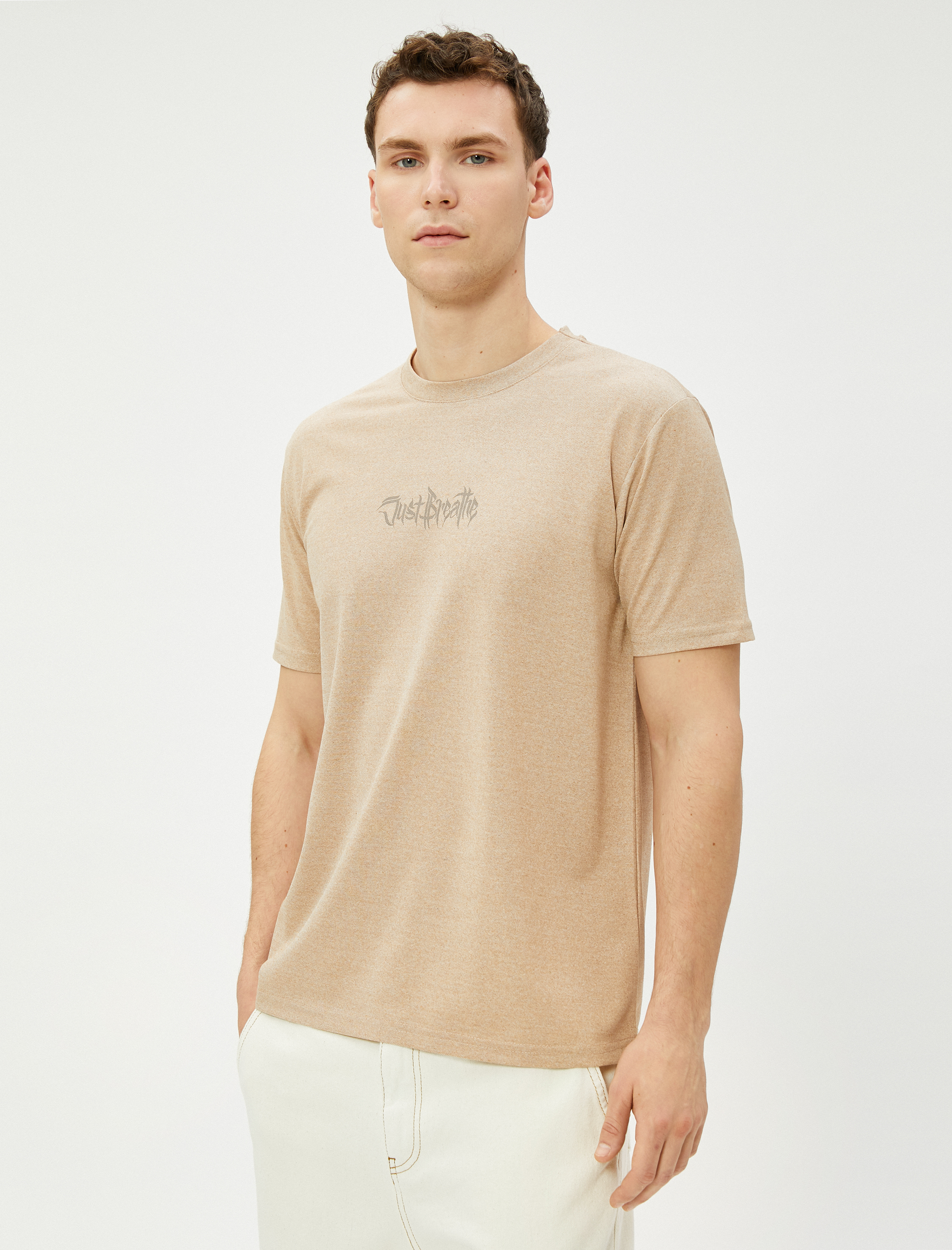   Grafiti Slogan Baskılı Tişört Bisiklet Yaka Kısa Kollu