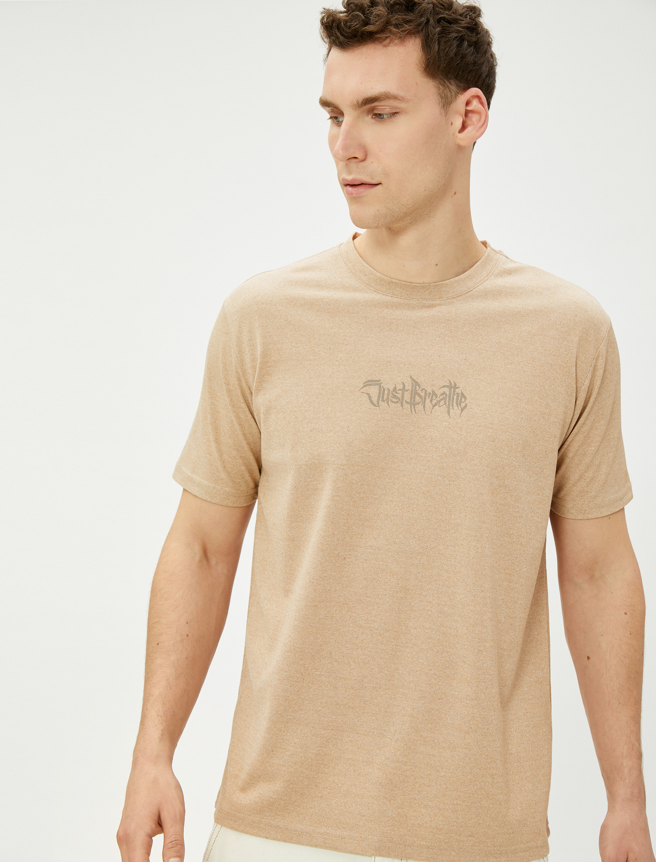   Grafiti Slogan Baskılı Tişört Bisiklet Yaka Kısa Kollu