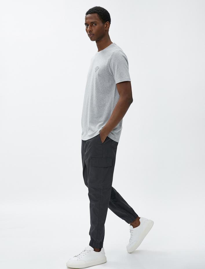  İşleme Detaylı Tişört Dokulu Bisiklet Yaka Kısa Kollu