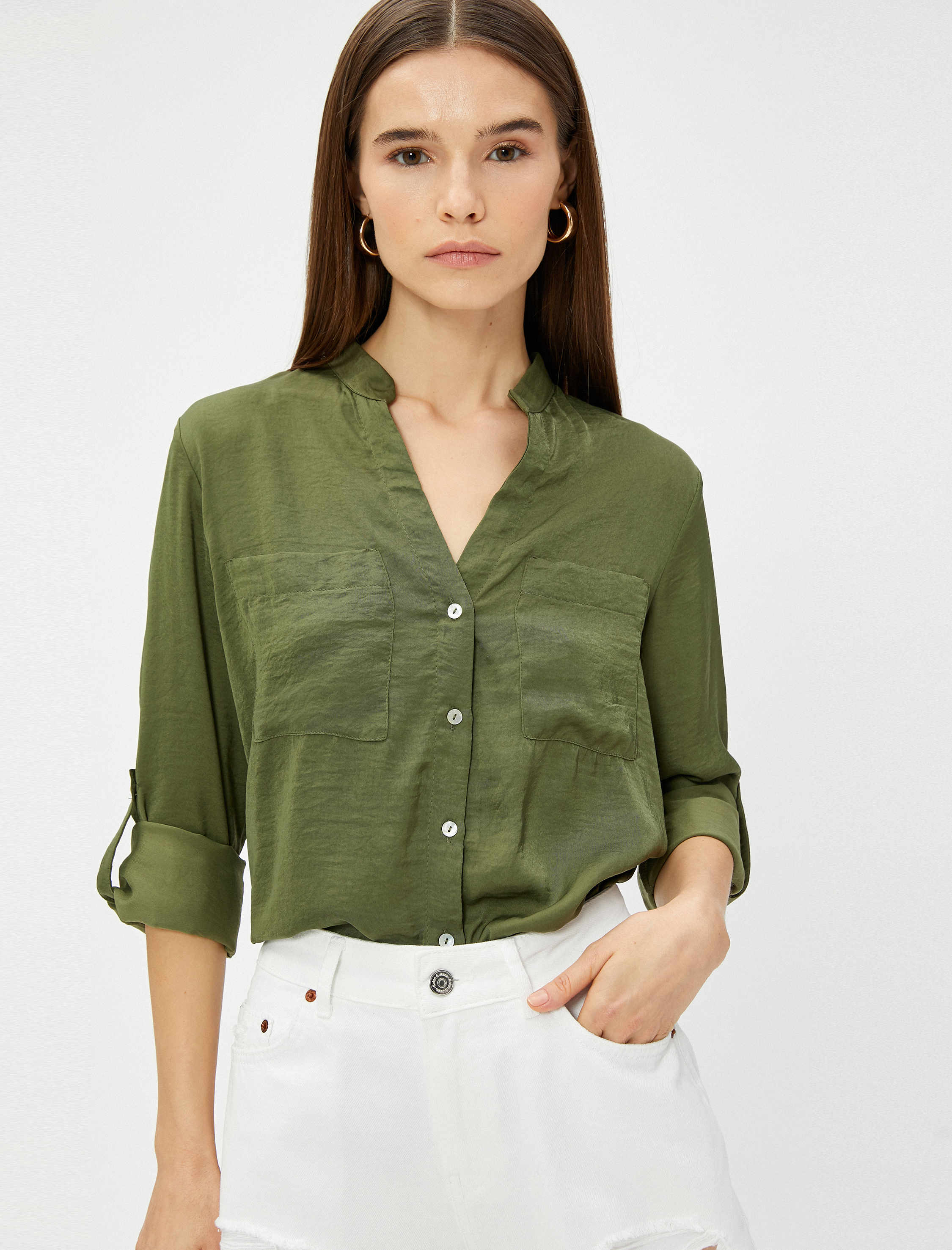   Hakim Yaka Gömlek Cepli Kolları Katlamalı