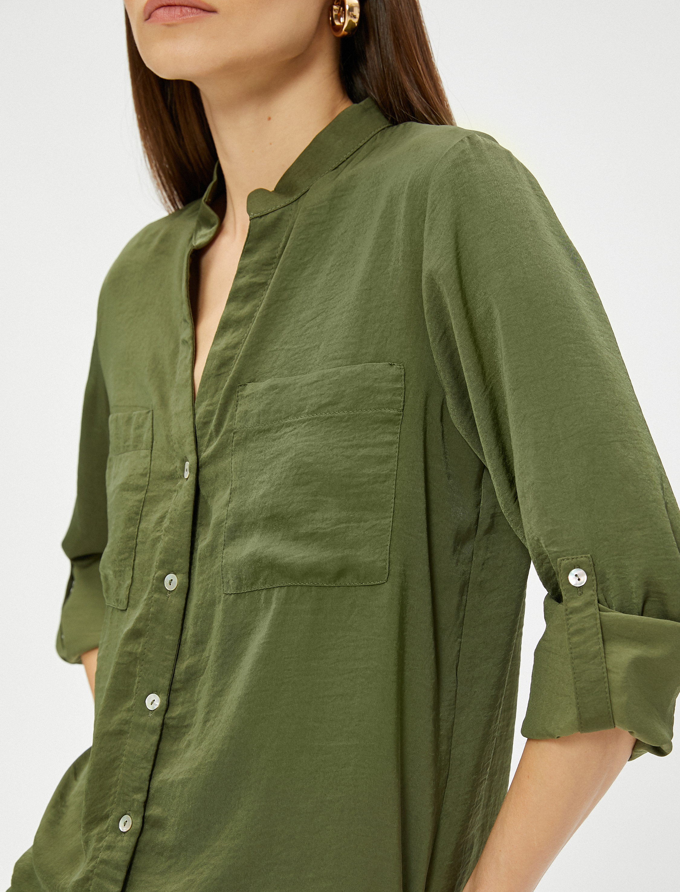   Hakim Yaka Gömlek Cepli Kolları Katlamalı