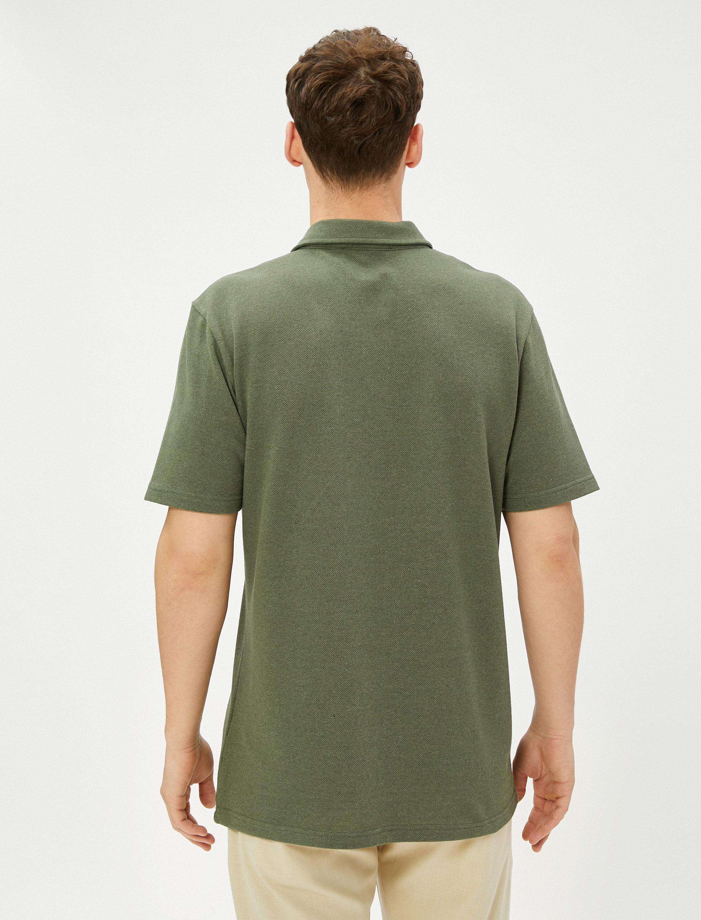   Polo Yaka Tişört Düğmeli Dikiş Detaylı Kısa Kollu