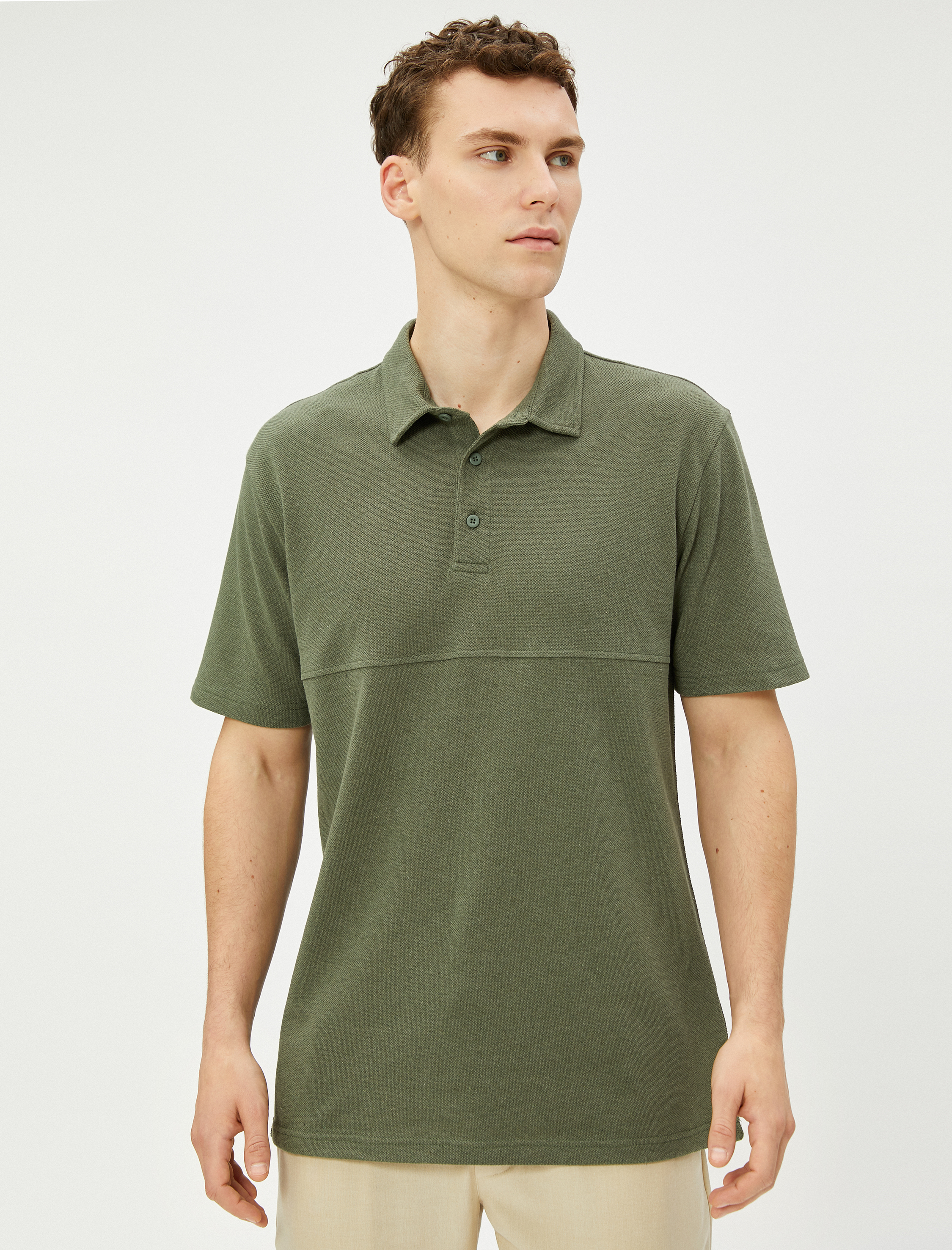   Polo Yaka Tişört Düğmeli Dikiş Detaylı Kısa Kollu