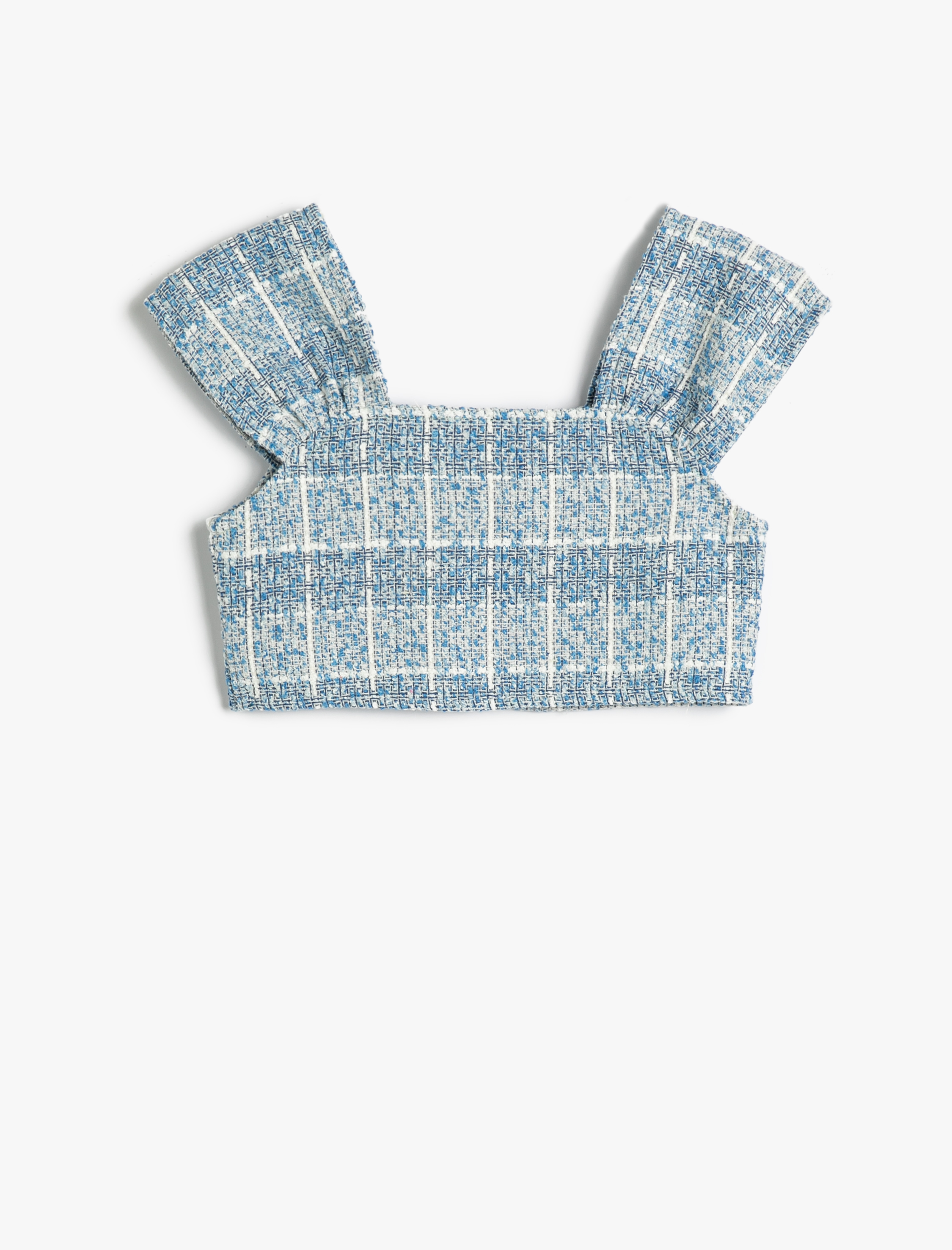  Kız Çocuk Crop Tüvit Bluz Kolsuz İnci Düğme Detaylı