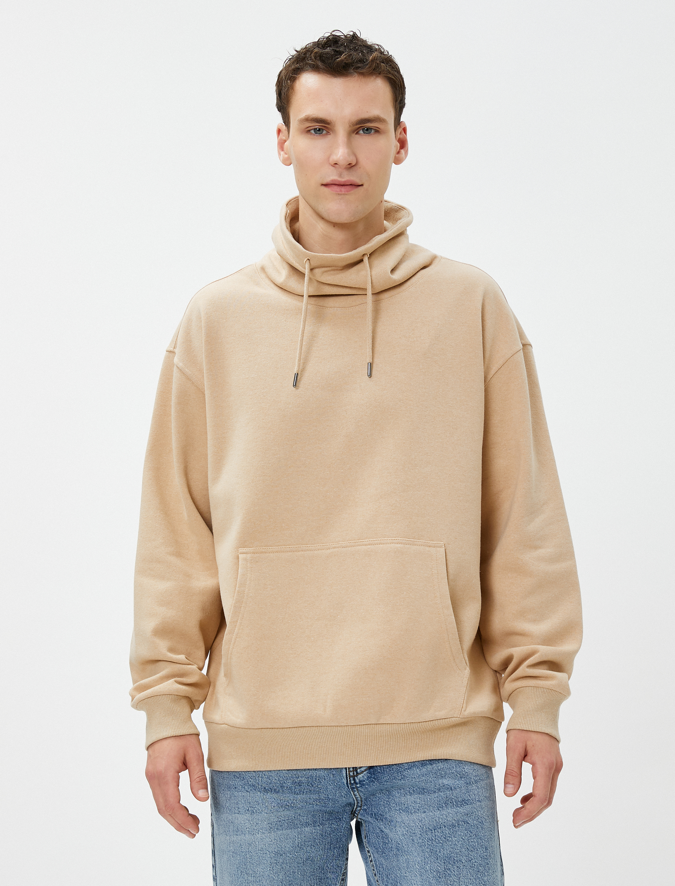   Oversize Sweatshirt Şal Yaka Kanguru Cepli Bağcıklı Şardonlu